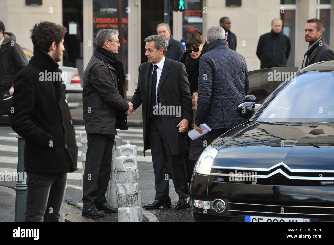 Nicolas Sarkozy, his wife Carla Bruni-Sarkozy and their daughter Giulia attending the funeral of Andree Sarkozy aka Dadue, mother of Former French President Nicolas Sarkozy, at Saint-Jean-Baptiste church in Neuilly-Sur-Seine, France on December 18, 2017. Photo by ABACAPRESS.COM Stock Photo