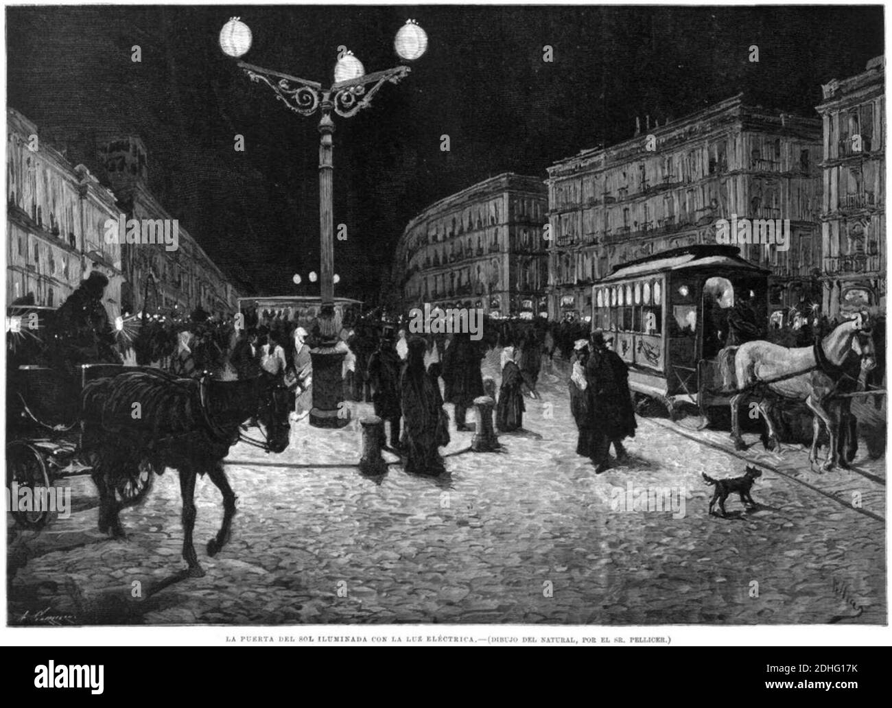 La Puerta del Sol iluminada por la luz eléctrica Stock Photo - Alamy
