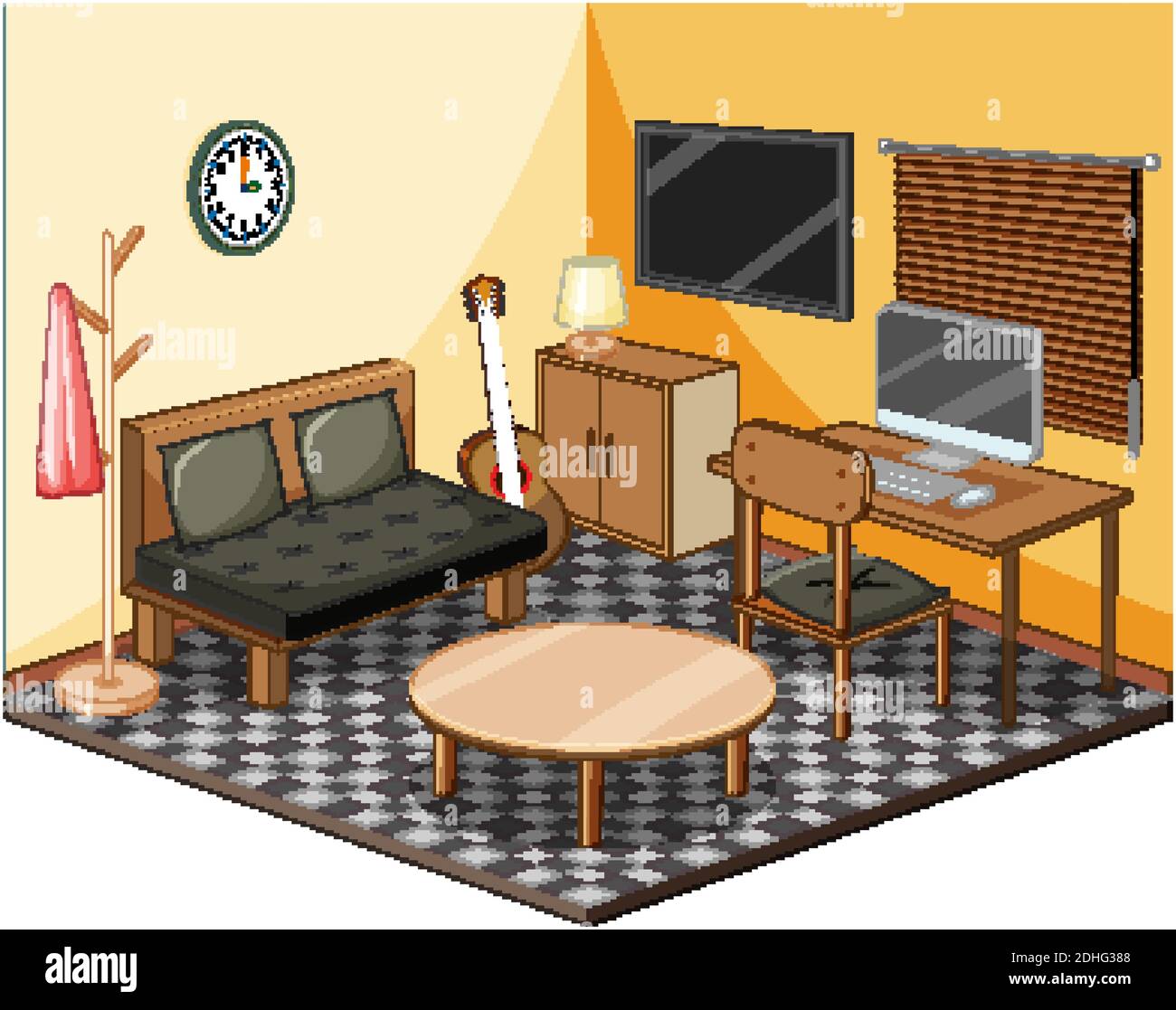Living room with furnitures isometric illustration Stock Vector Image ...
