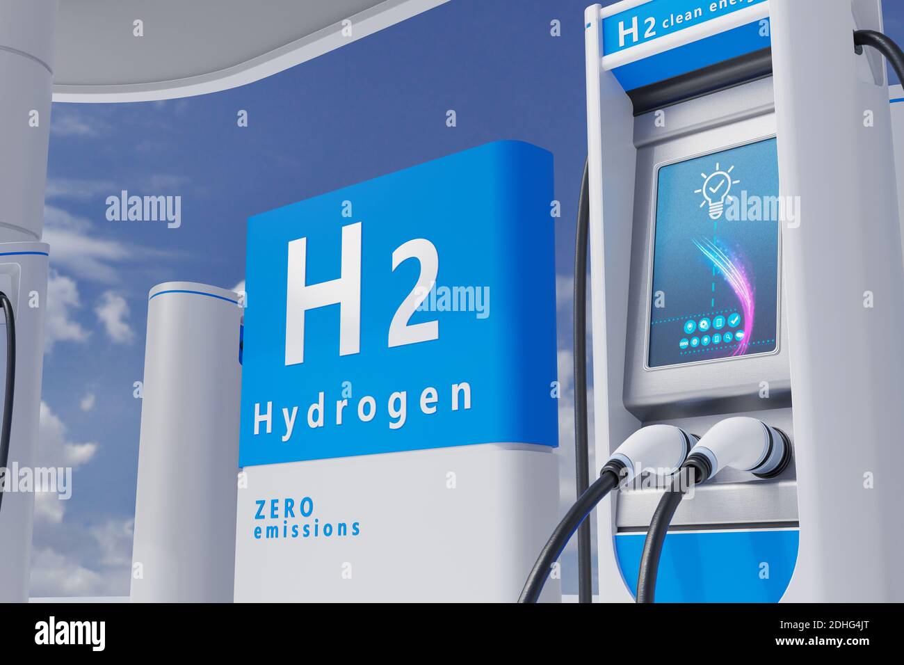Hydrogen fuel car charging station white color visual concept design