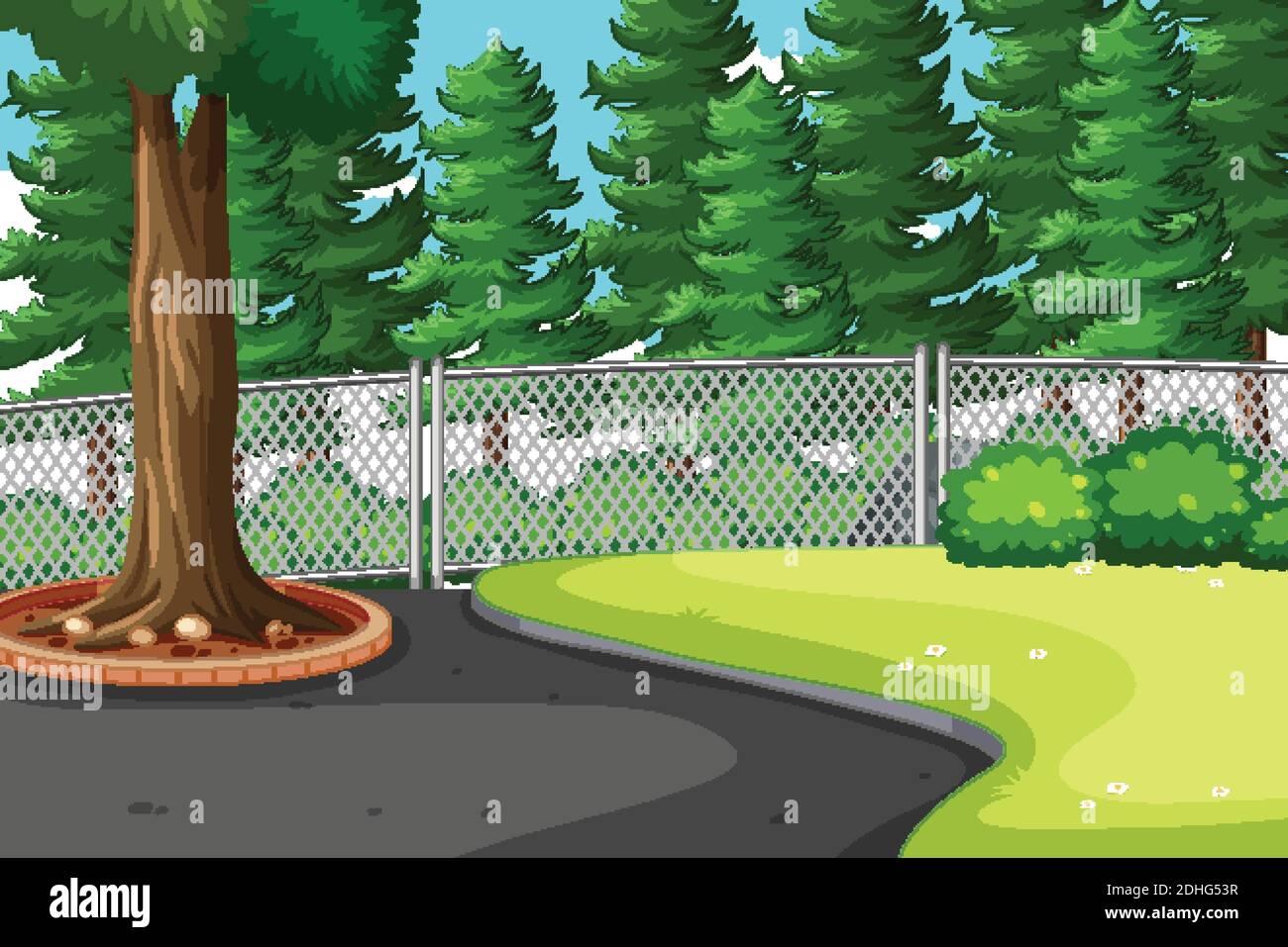 Nature park scene with many big pines illustration Stock Vector Image ...