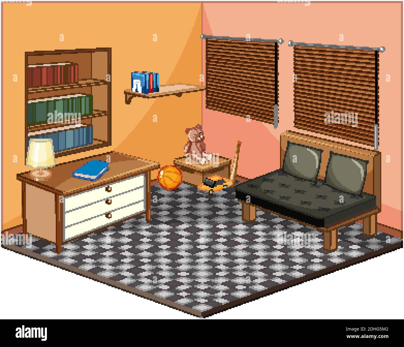 Living room with furnitures isometric illustration Stock Vector Image ...