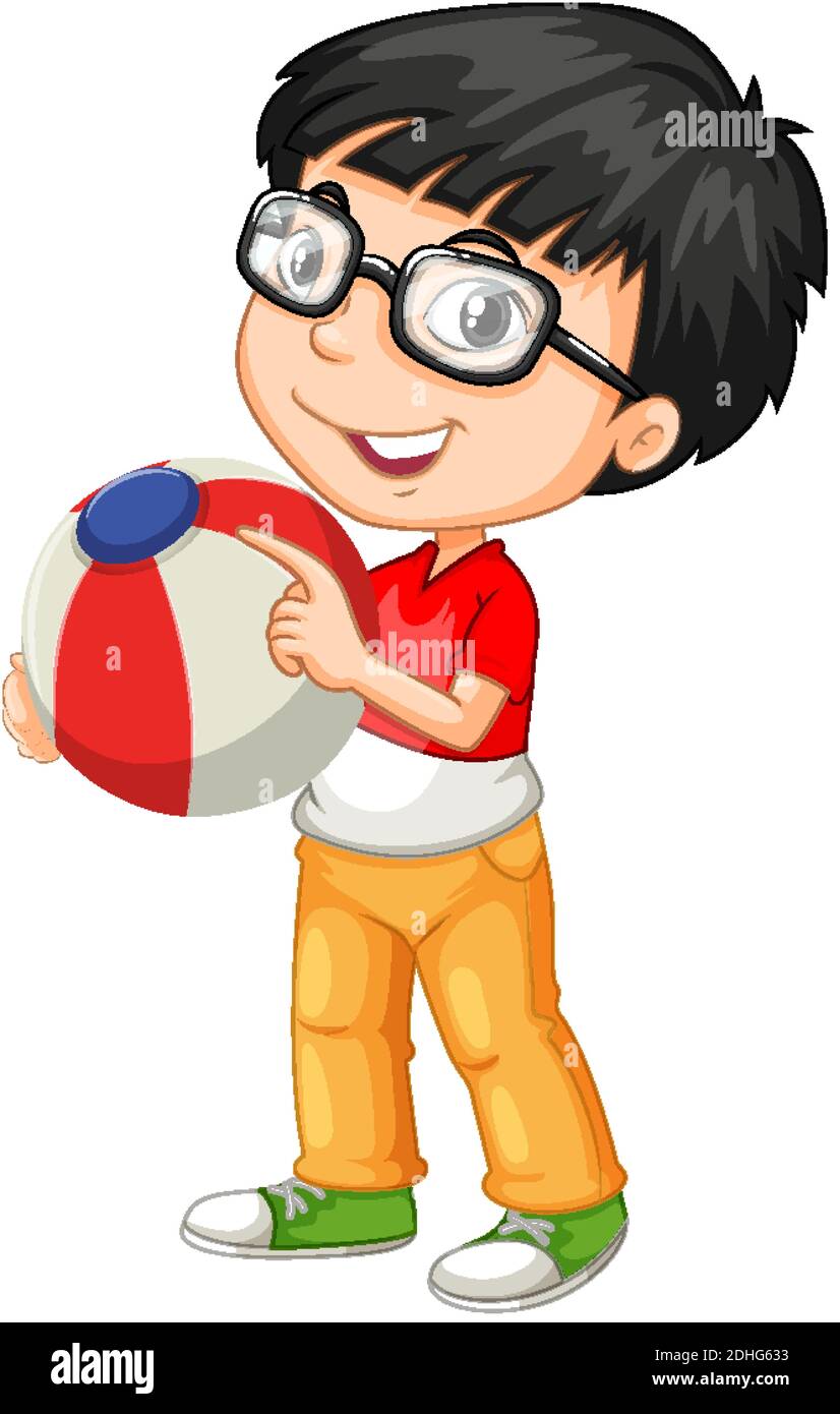 Nerdy boy wearing glasses holding color ball illustration Stock Vector