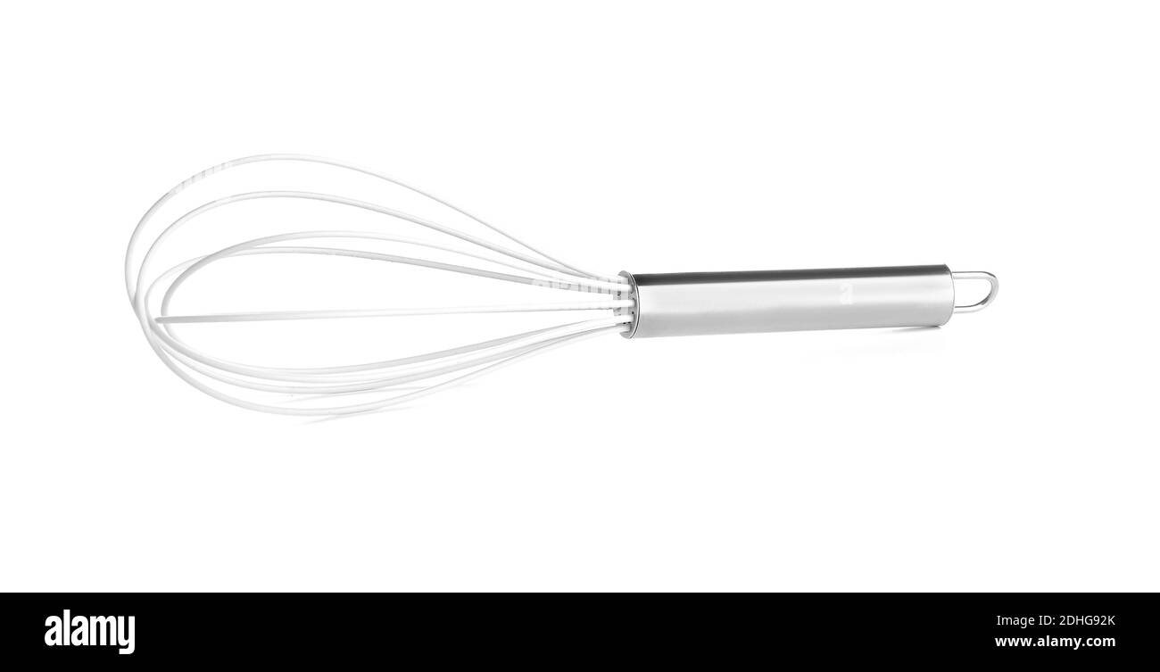 Stainless steel whisk on white background Stock Photo