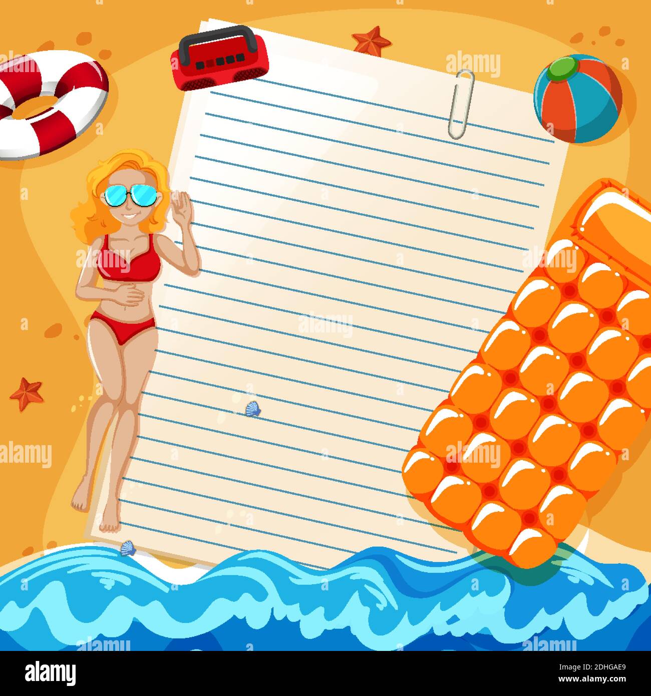 Blank paper note template summer theme illustration Stock Vector Image ...