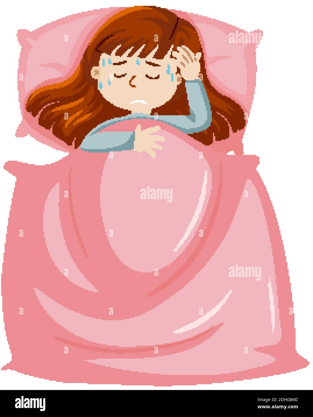 Sick woman resting in bed illustration Stock Vector