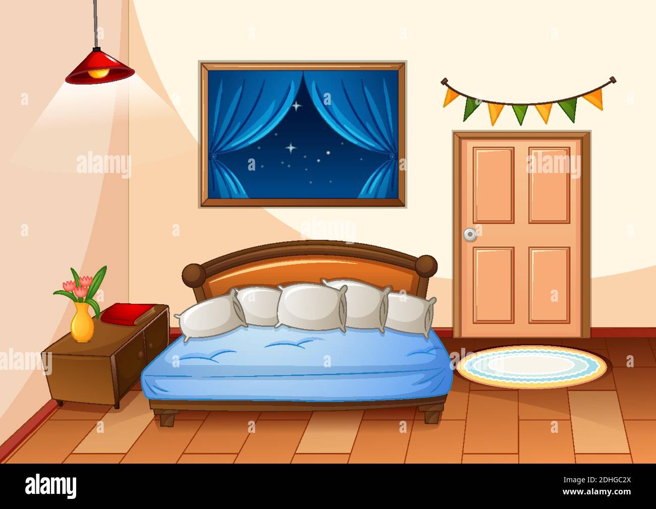 Bedroom cartoon style at night scene illustration Stock Vector Image & Art  - Alamy