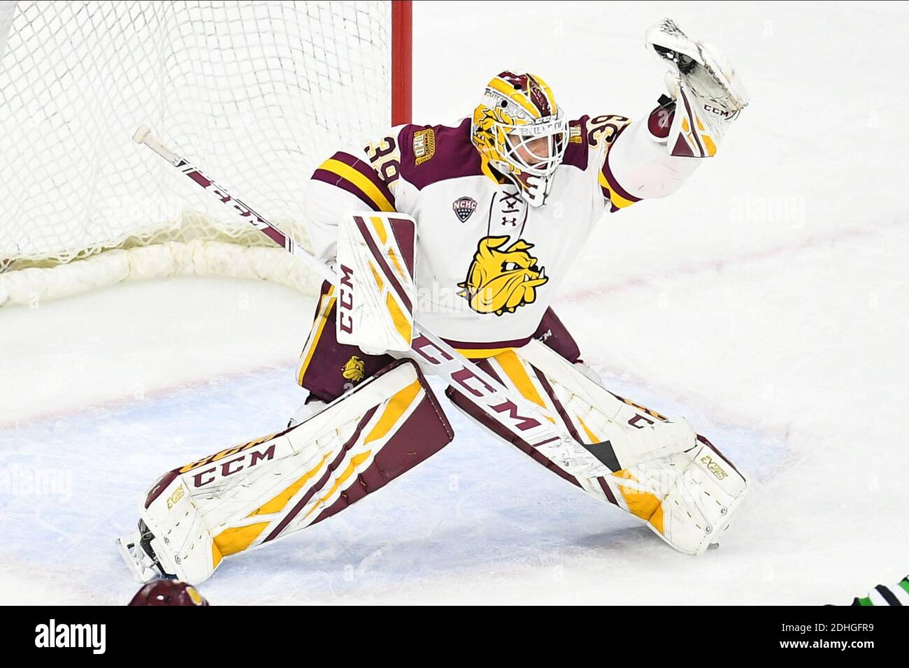 December 10, 2020 durinMinnesota-Duluth Bulldogs goaltender Ryan Fanti (39) gloves a shot during a NCAA D1 men's hockey game between the University of North Dakota Fighting Hawks and the University of Minnesota-Duluth December 10, 2020 durinMinnesota-Duluth Bulldogs goaltender Ryan Fanti (39) gloves a shot during a NCAA D1 men's hockey game between the University of North Dakota Fighting Hawks and the University of Minnesota-Duluth