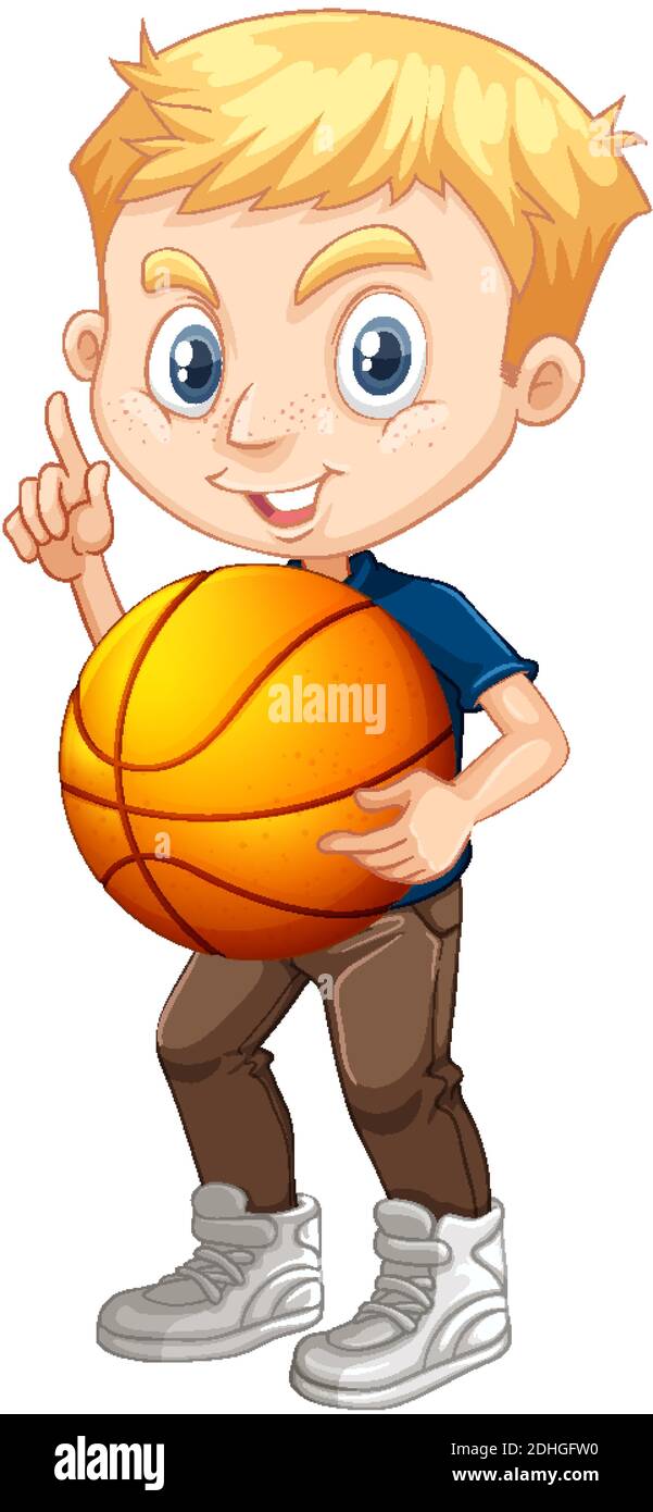 Cute Youngboy Cartoon Character Holding Basketball Illustration Stock Vector Image Art Alamy