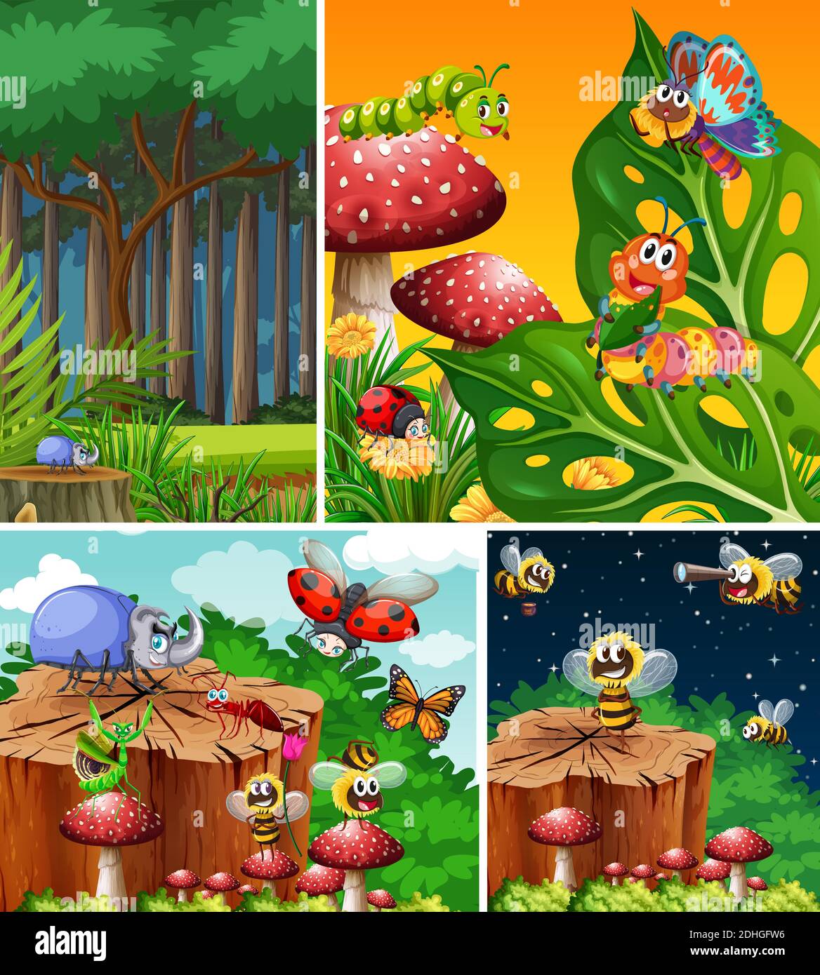 Set of different insects living in the garden background illustration ...