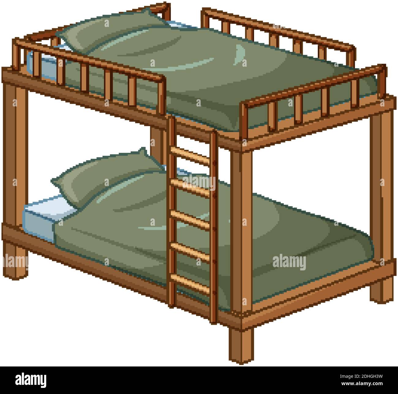 Green brown bunk bed isolated on white background illustration Stock