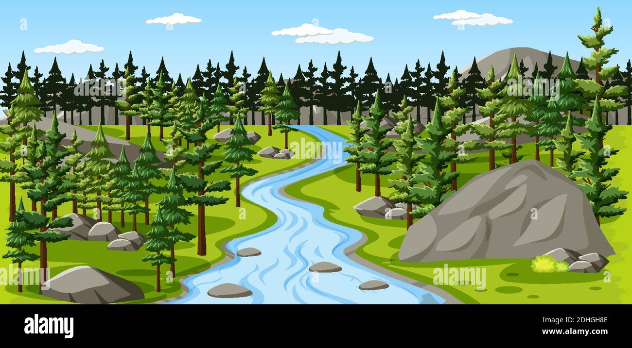 Nature park with river landscape scene illustration Stock Vector Image ...