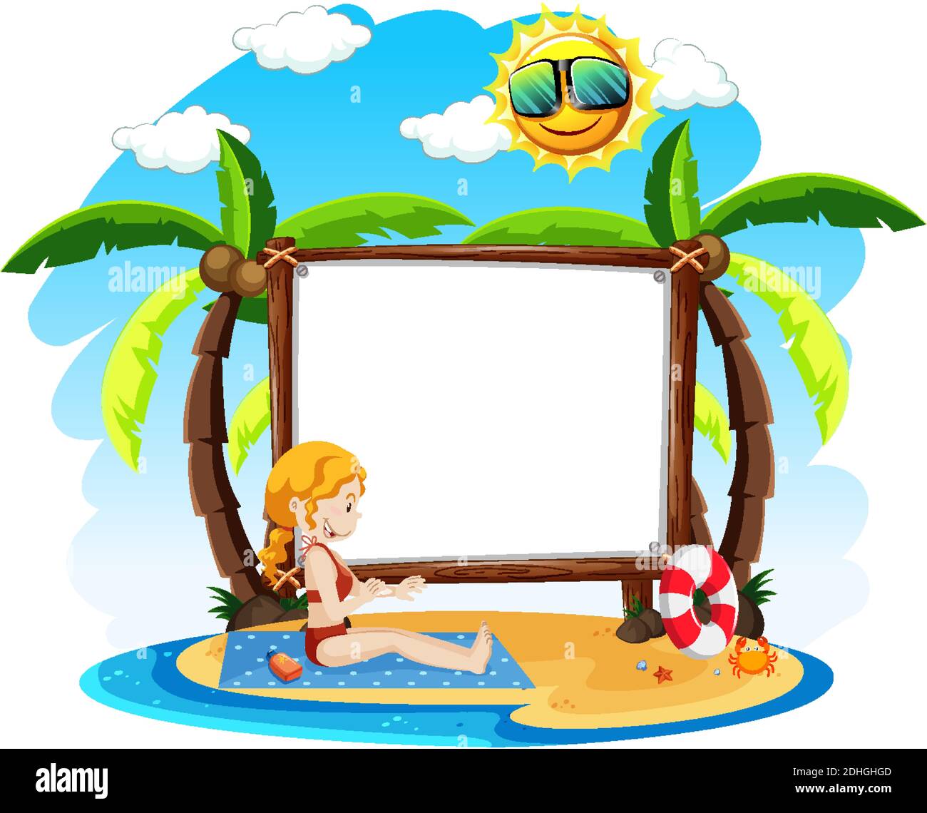 Blank banner with summer theme illustration Stock Vector