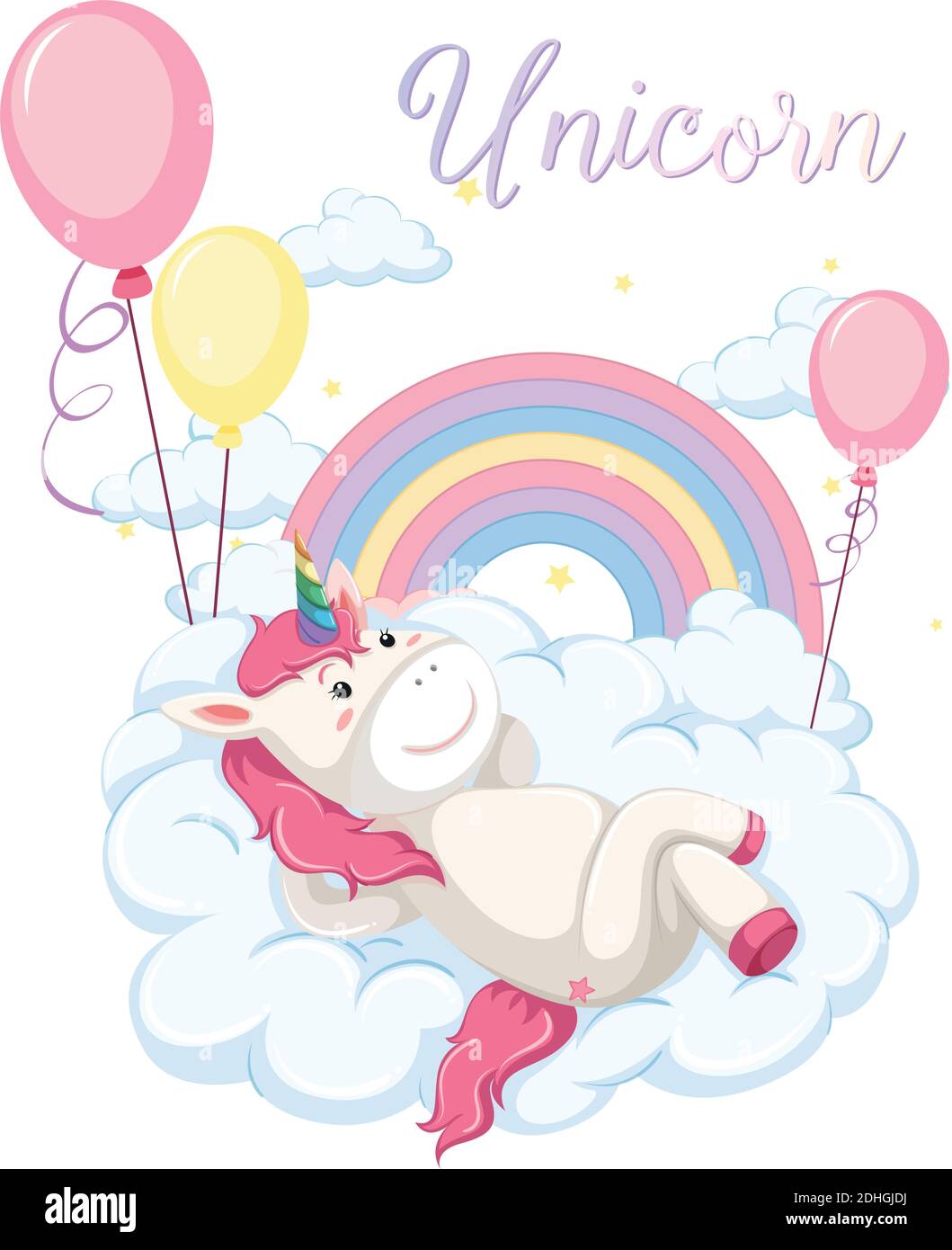 Unicorn lay on the cloud with pastel rainbow isolated on white ...