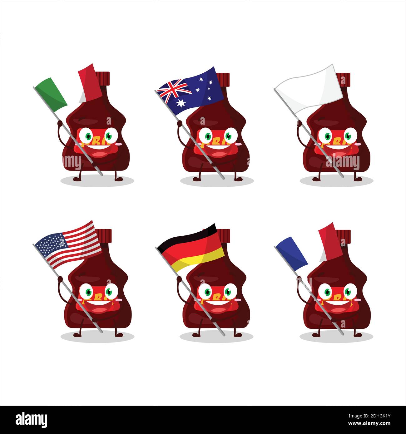 BBQ sauce cartoon character bring the flags of various countries ...