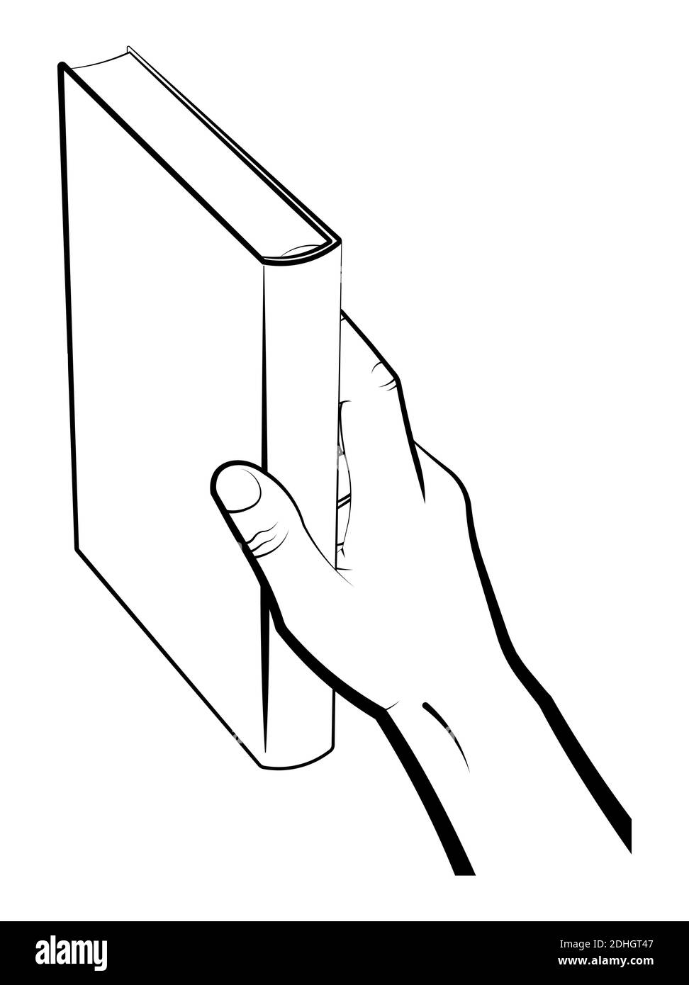 mans hand holds a closed book, puts it on a shelf. Education at school