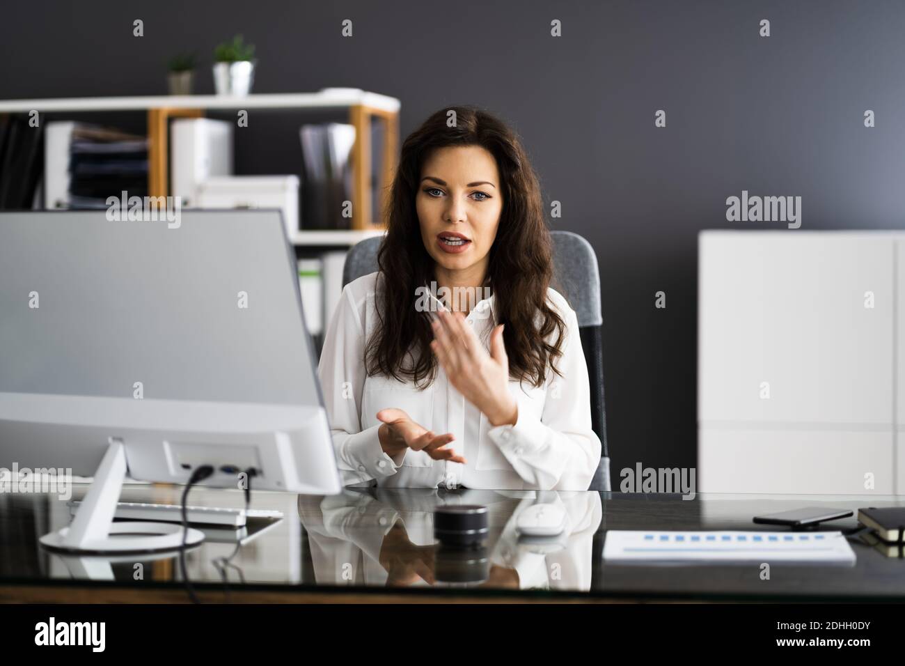 Online Video Conference Elearning Call On Desktop Stock Photo Alamy