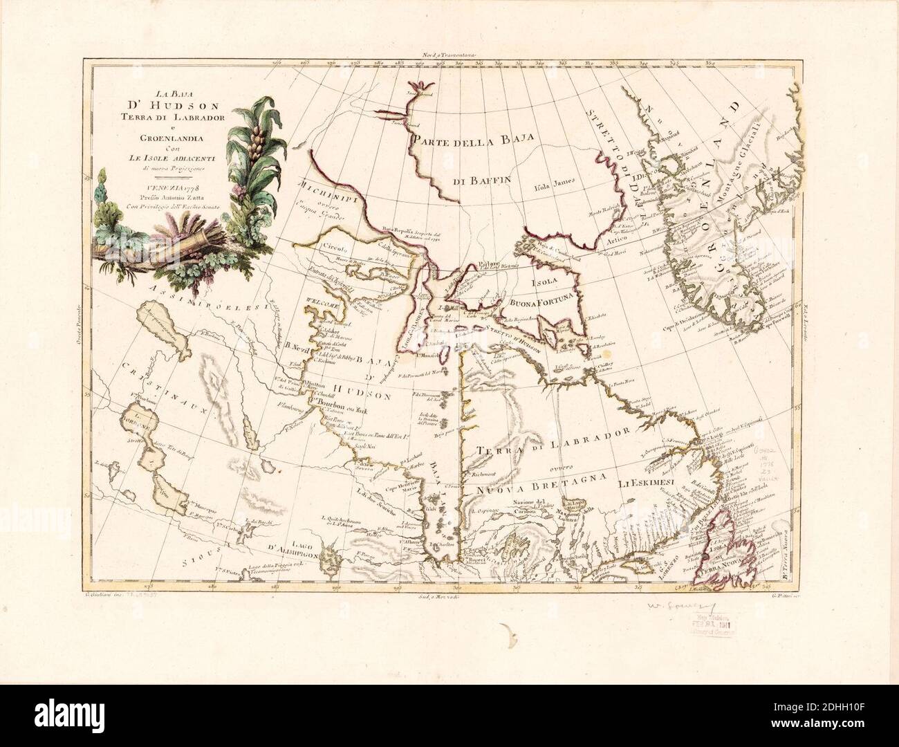 La Baja d'Hudson, terra di Labrador e Groenlandia con le isole adiacenti di nuova projezione, 1778. Stock Photo