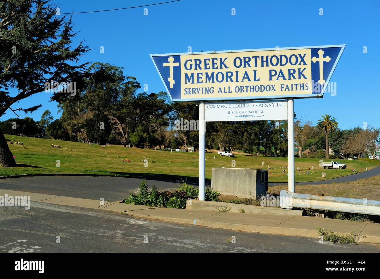 Greek Orthodox Memorial Park founded in 1934; cemetery serving serves all of Eastern Orthodox  faiths; Colma, California, USA. Stock Photo
