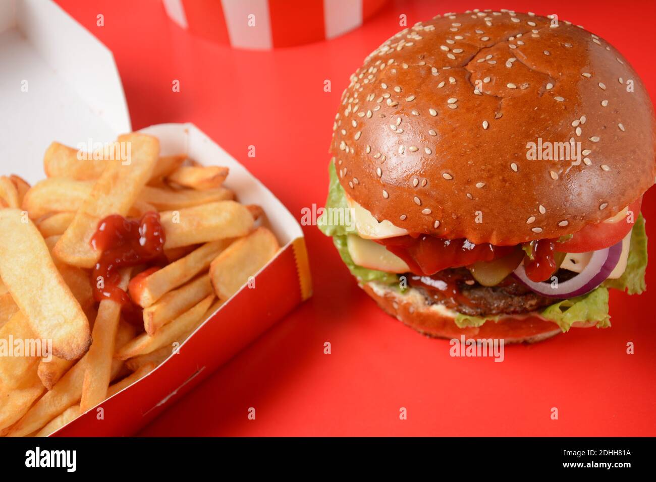 American burger and french fries Stock Photo Alamy