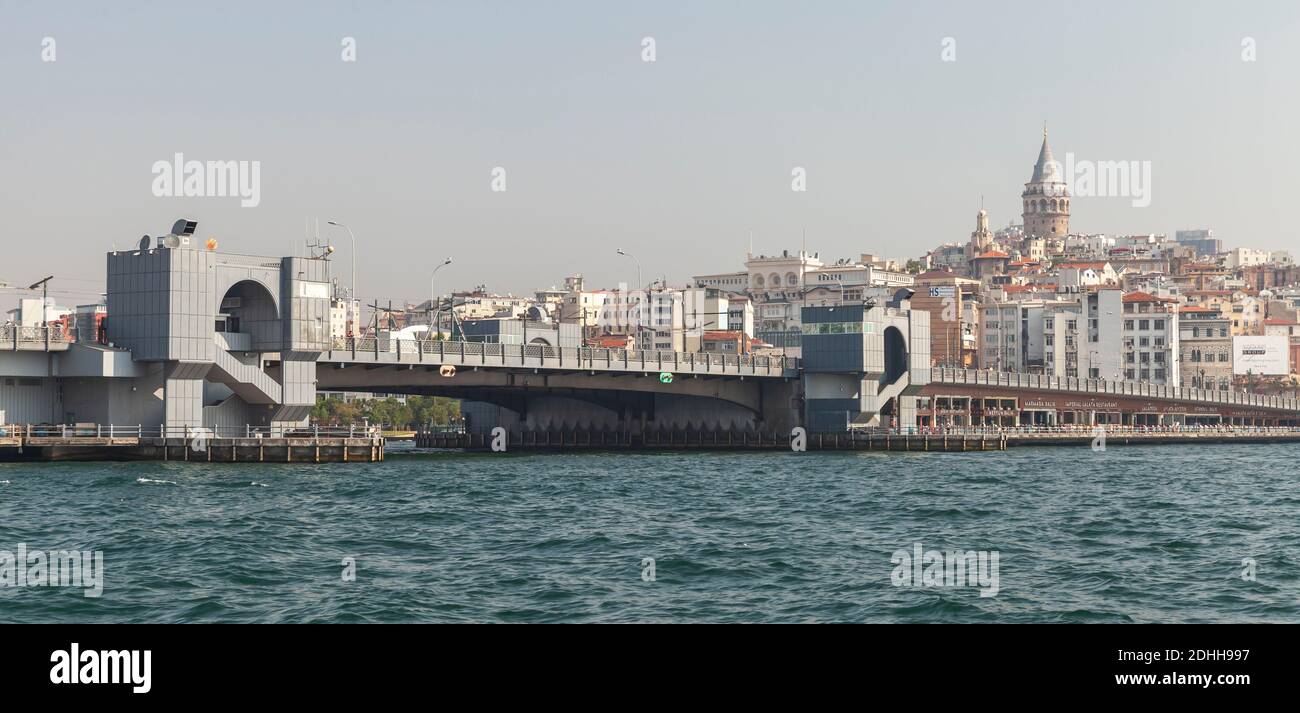 Istanbul, Turkey - July 1, 2016: The Galata Bridge at summer day, it is a bridge that spans the Golden Horn in Istanbul Stock Photo