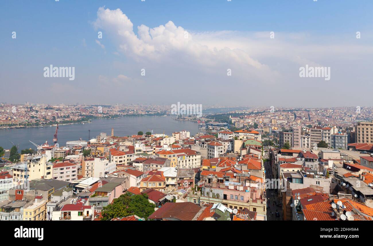 Istanbul, Turkey. Aerial view cityscape with red roofs and Golden Horn Stock Photo