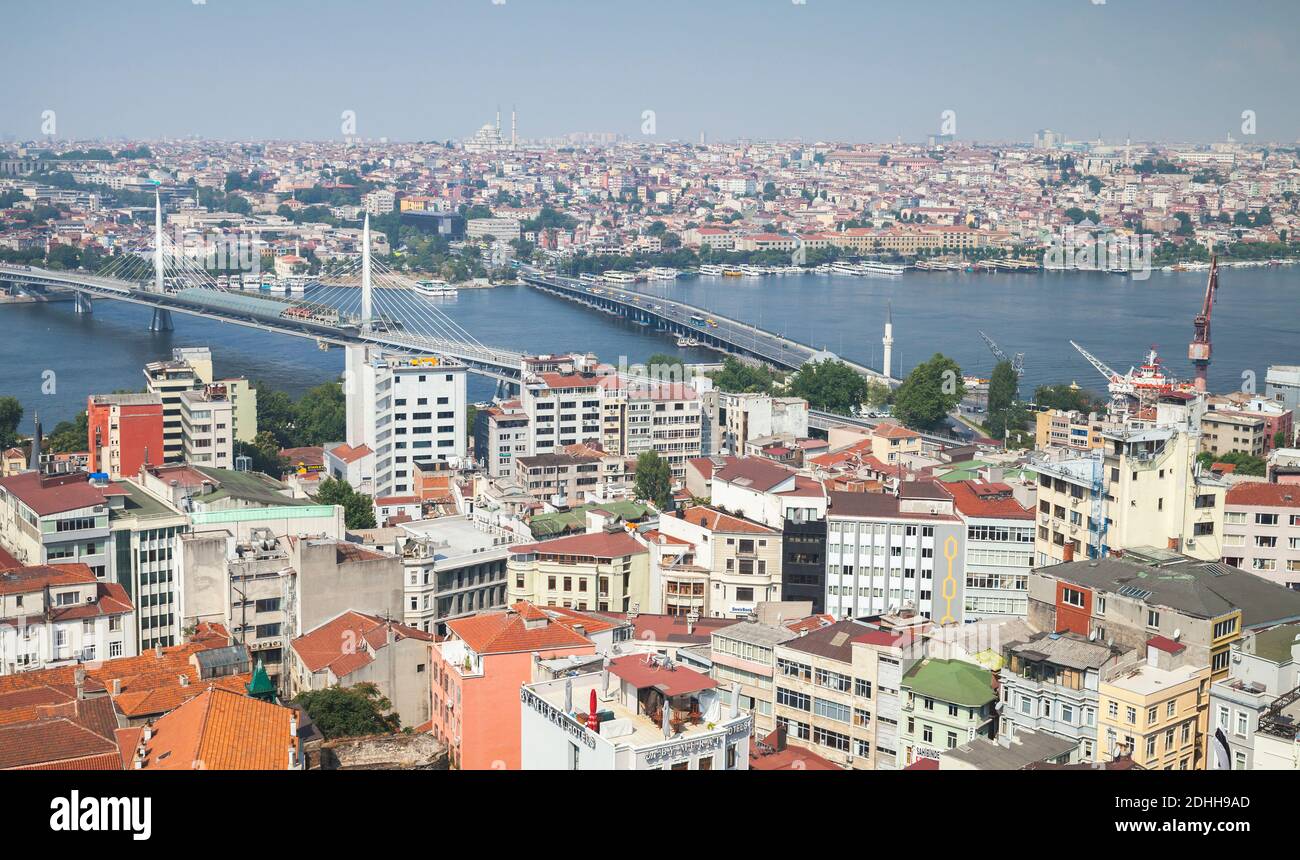 Istanbul, Turkey - July 1, 2016: Istanbul view with bridges over Golden Horn Stock Photo