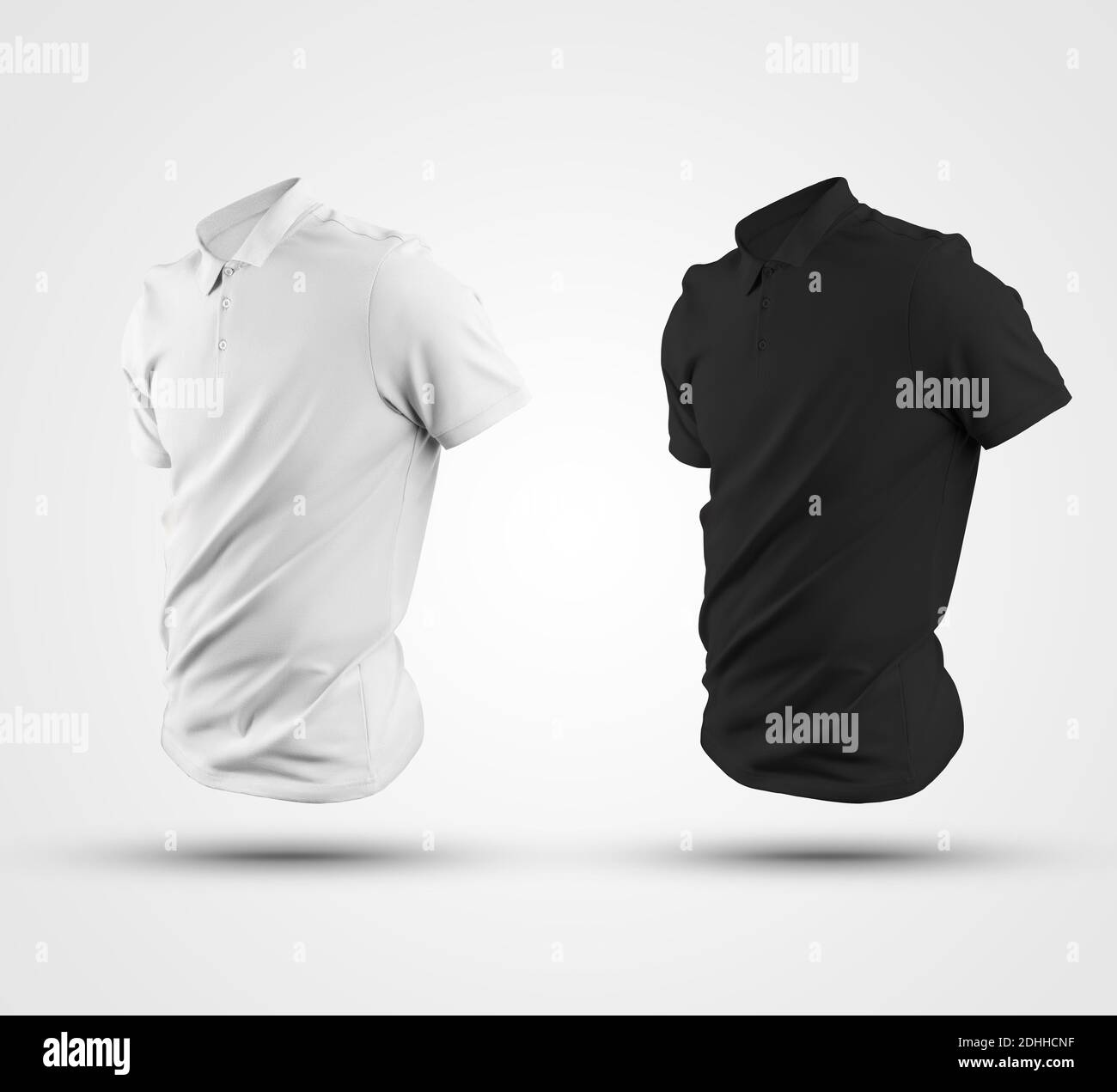 Mens white, black polo template 3d rendering, with buttons, t-shirt ...