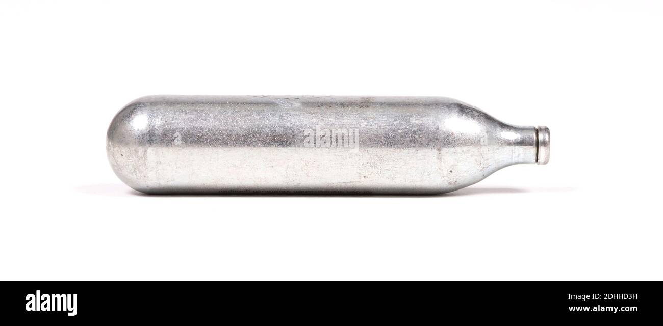 Empty canister of laughing gas, isolated on white Stock Photo Alamy