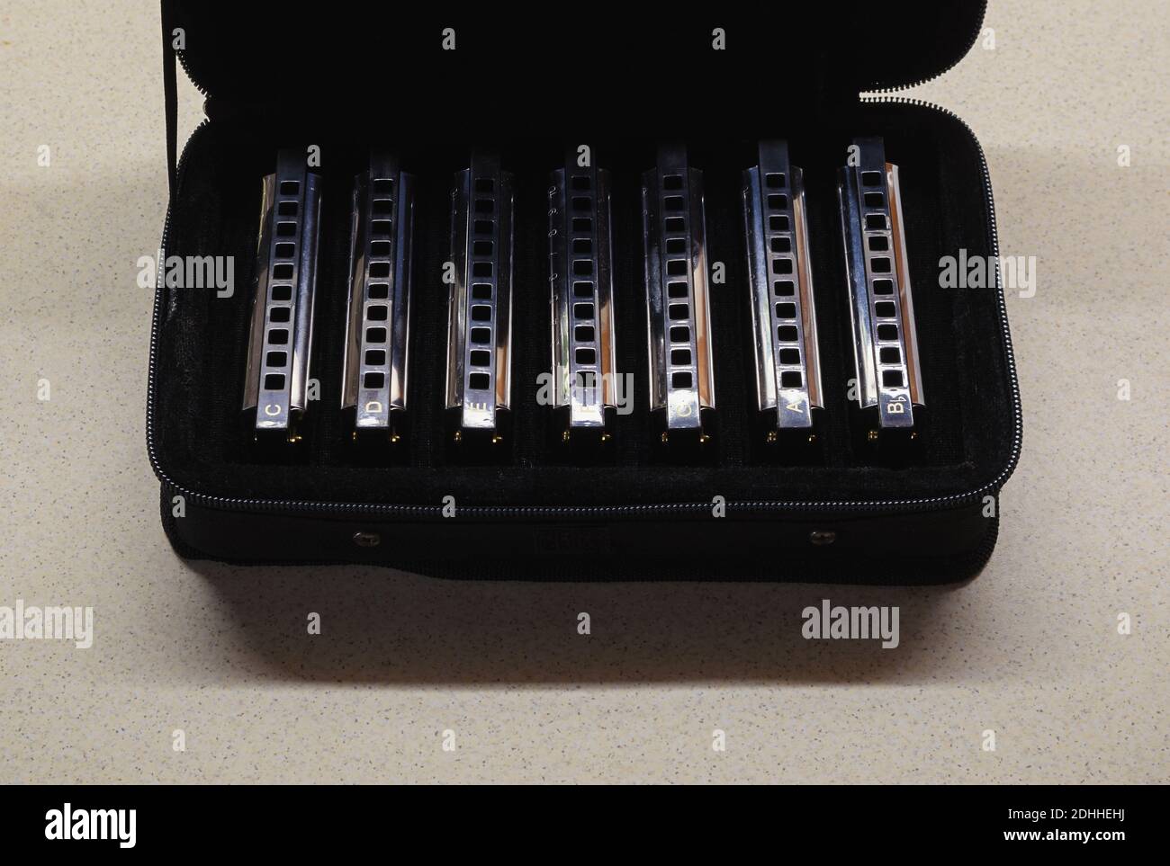 New set of small harmonicas, in all tonalities. Stock Photo