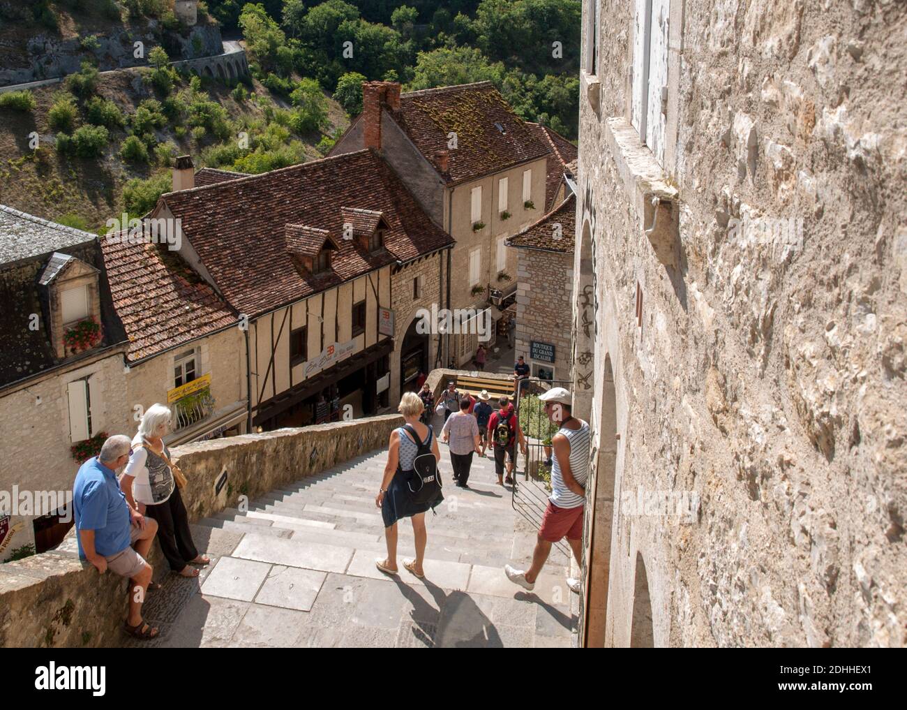 Steep steps Big stairs at Pilgrimage site Rocamadour, Departement Lot, Midi  Pyrenees, South West France France, Europe Stock Photo - Alamy