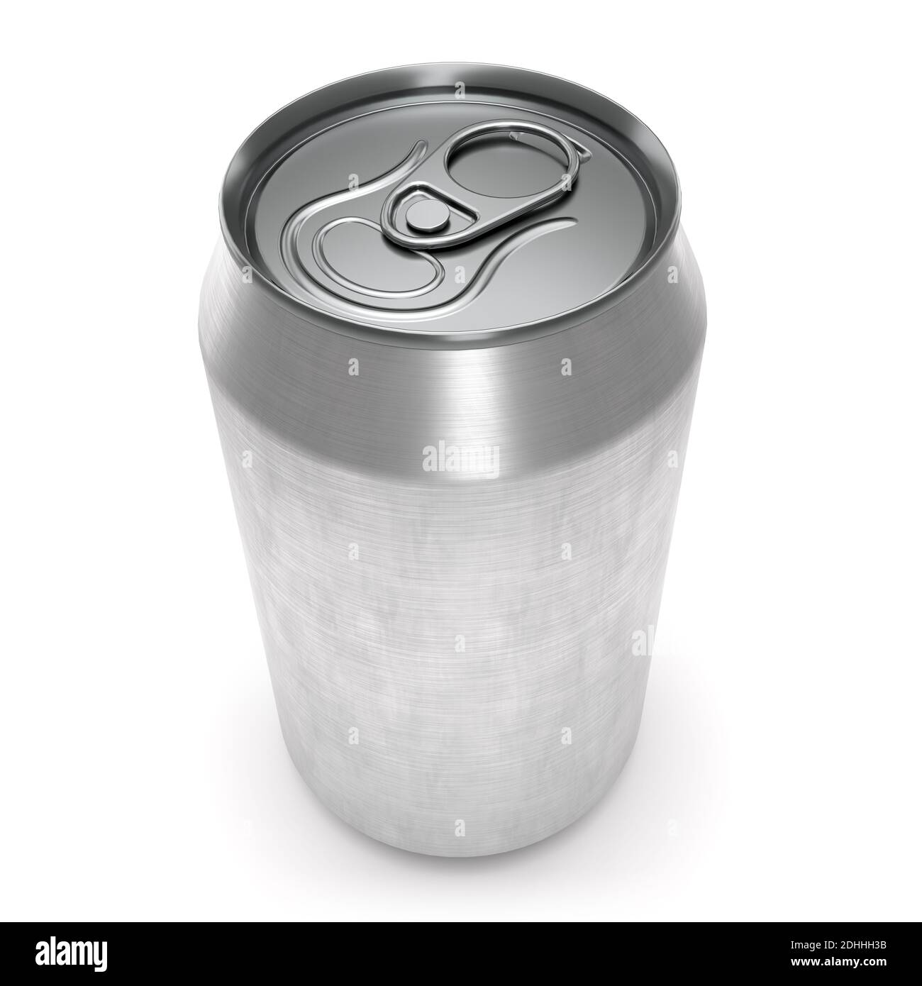 Silver aluminum beer or soda can isolated on white background. View ...