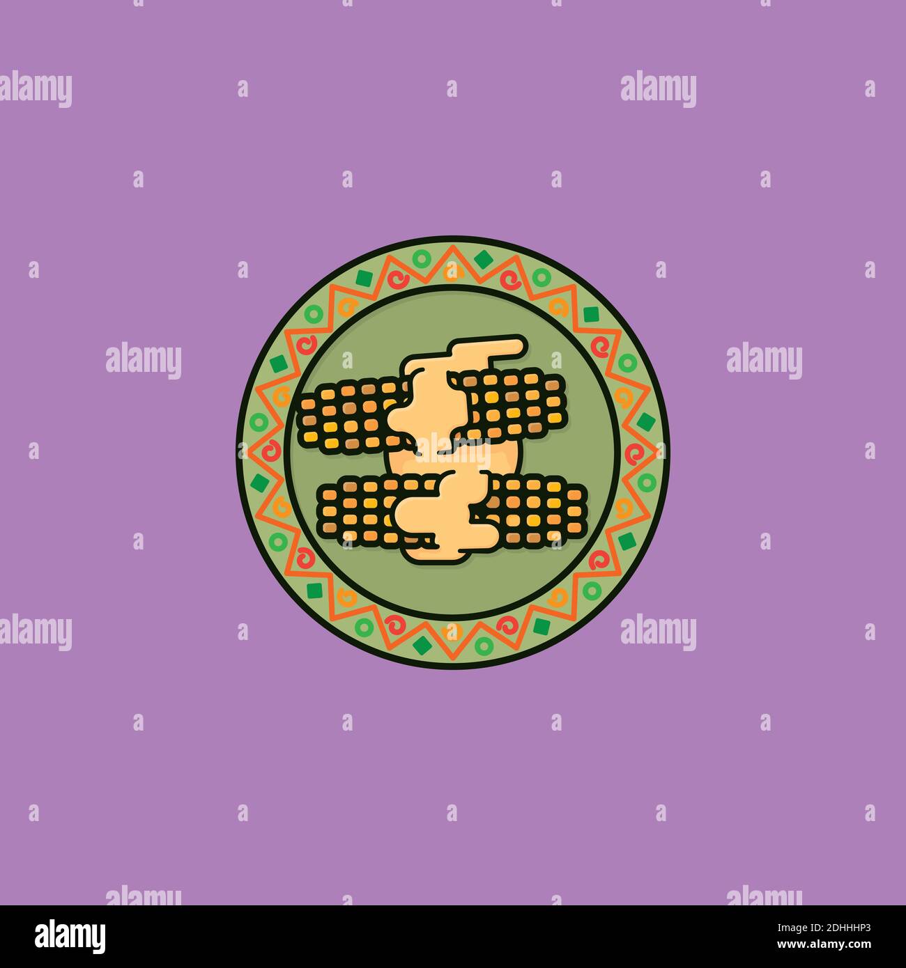 Buttered corn cobs on plate with mexican design top view vector illustration for Buttered Corn Day on August 23 Stock Vector