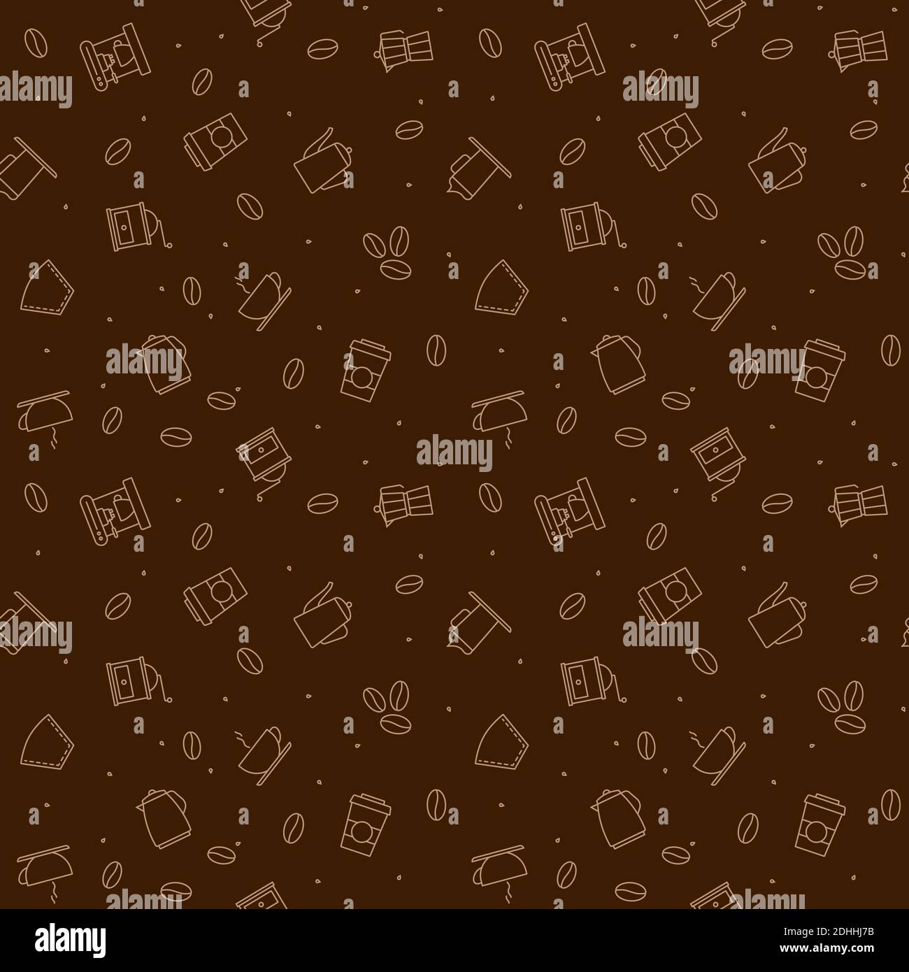 Seamless vector pattern background with coffee outline symbols Stock Vector