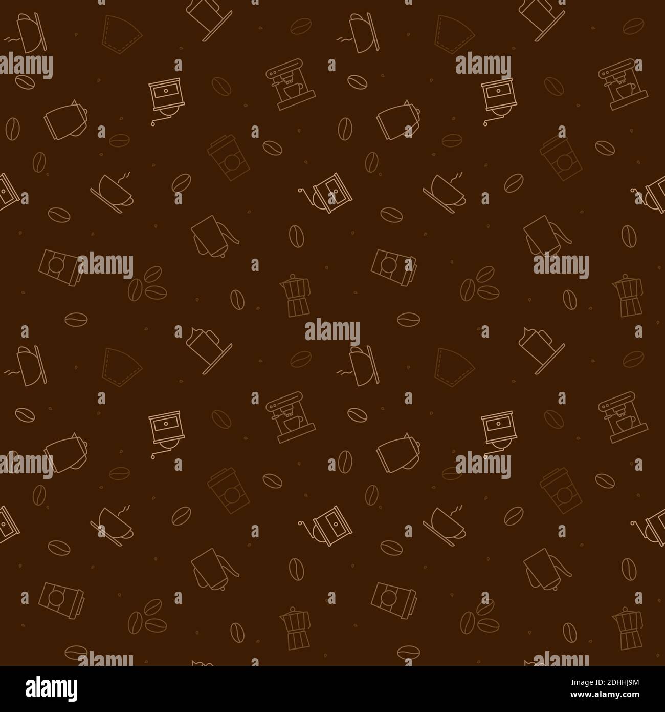 Seamless vector pattern background with coffee outline symbols Stock Vector