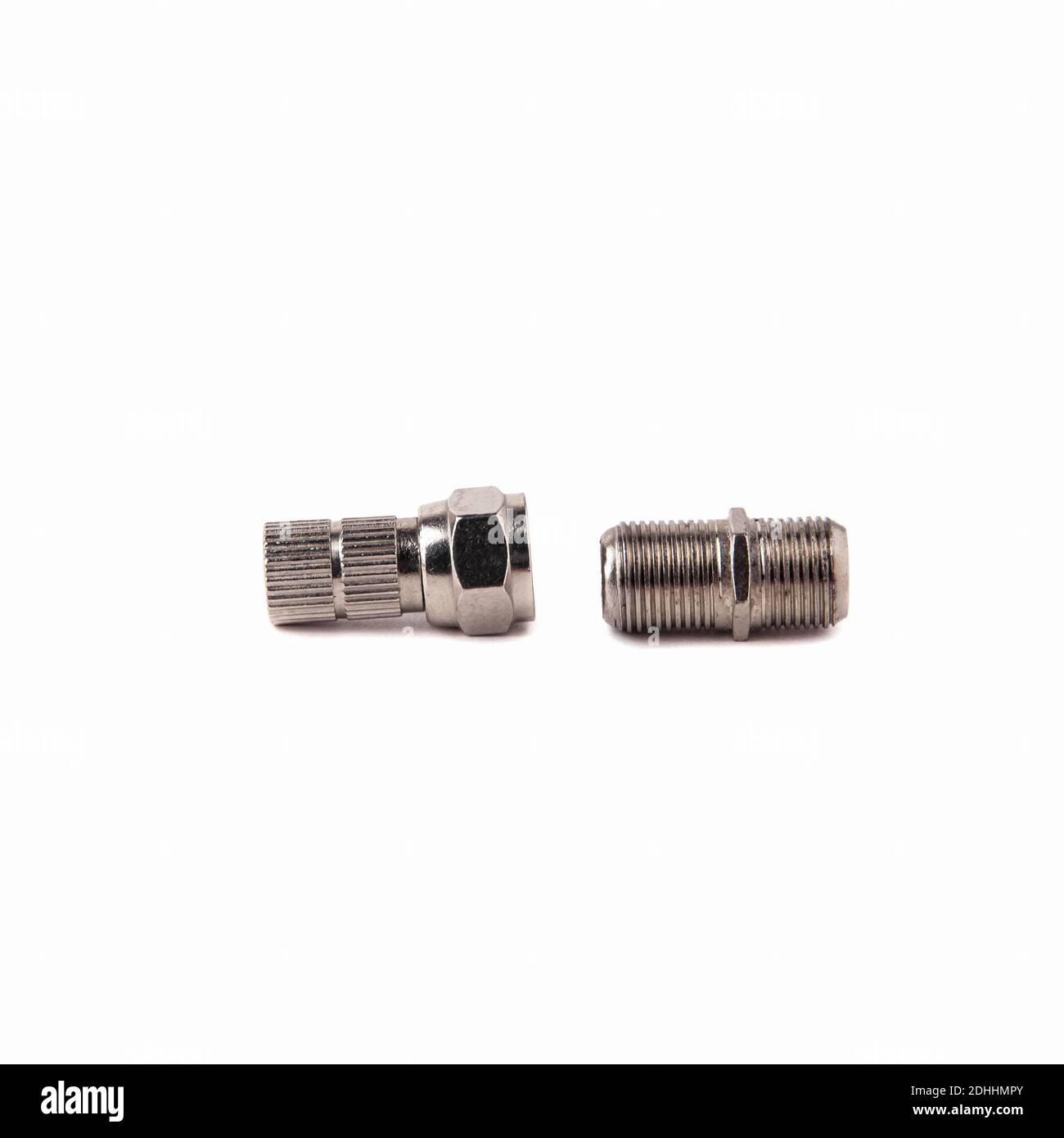 F-rg6 f-type side and f female connector isolated on white background ...