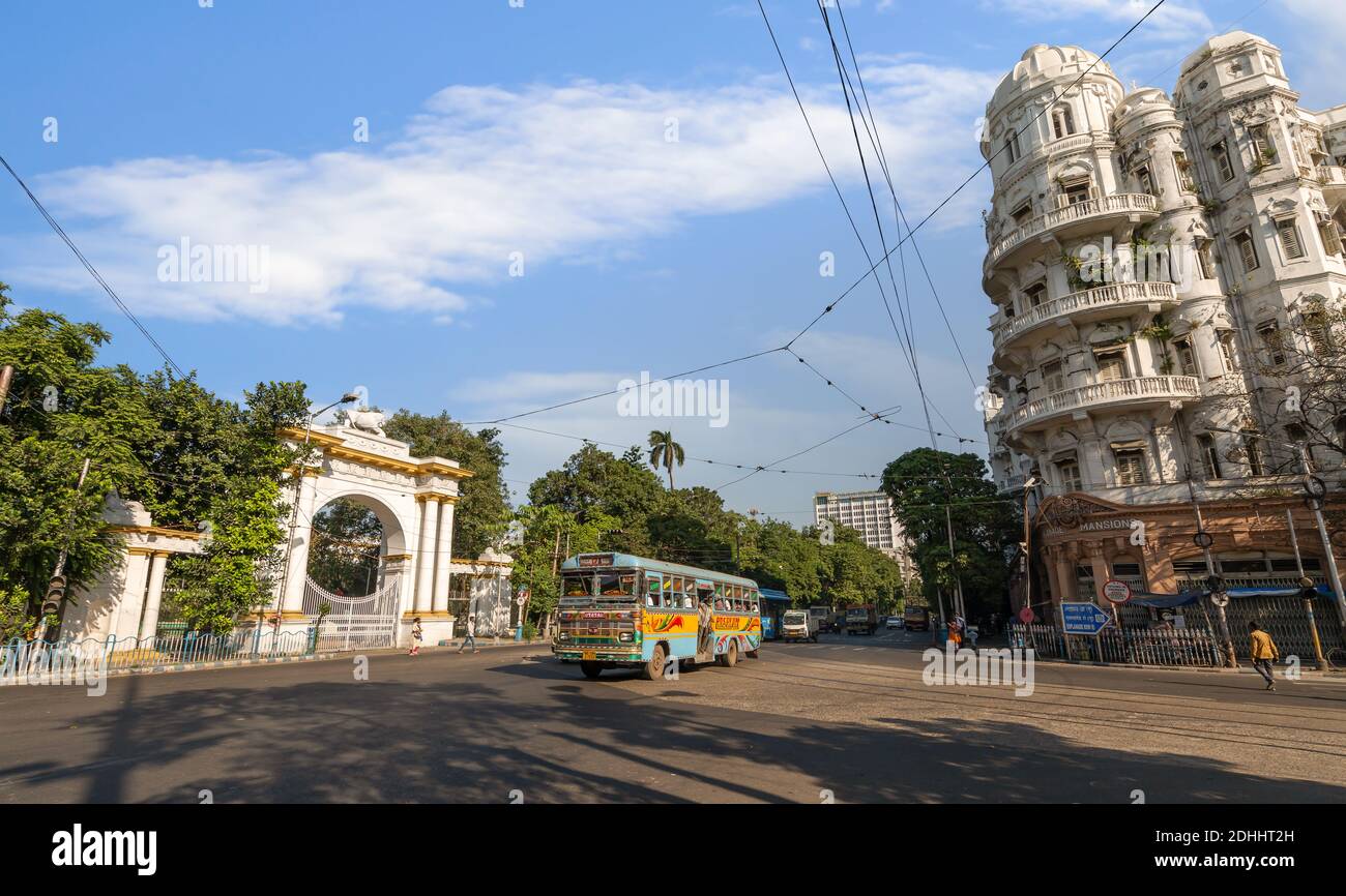 City road with public bus near Governor house entrance with view of