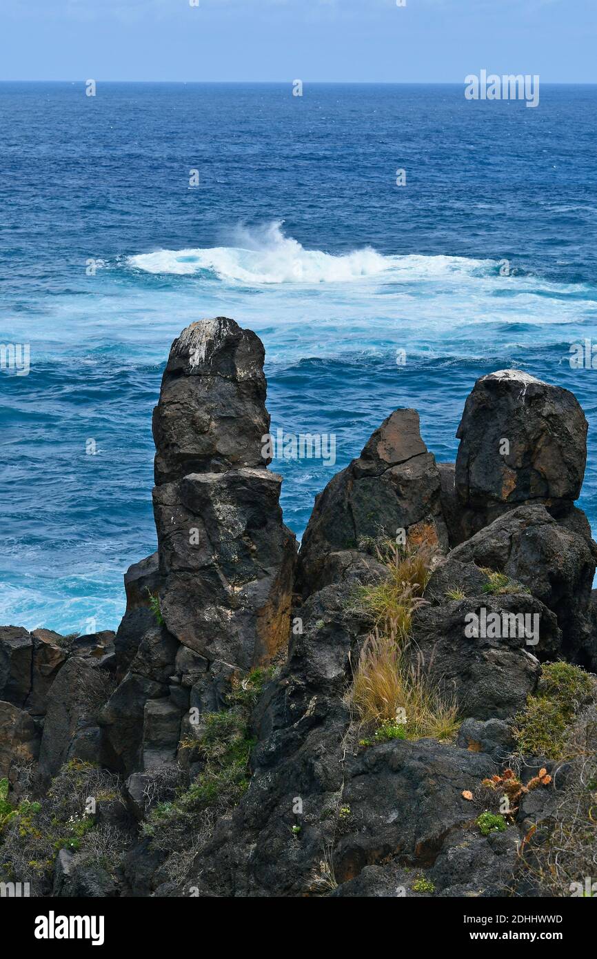 Spain, Canary Islands, Tenerife, lava rocks and rough sea Stock Photo ...