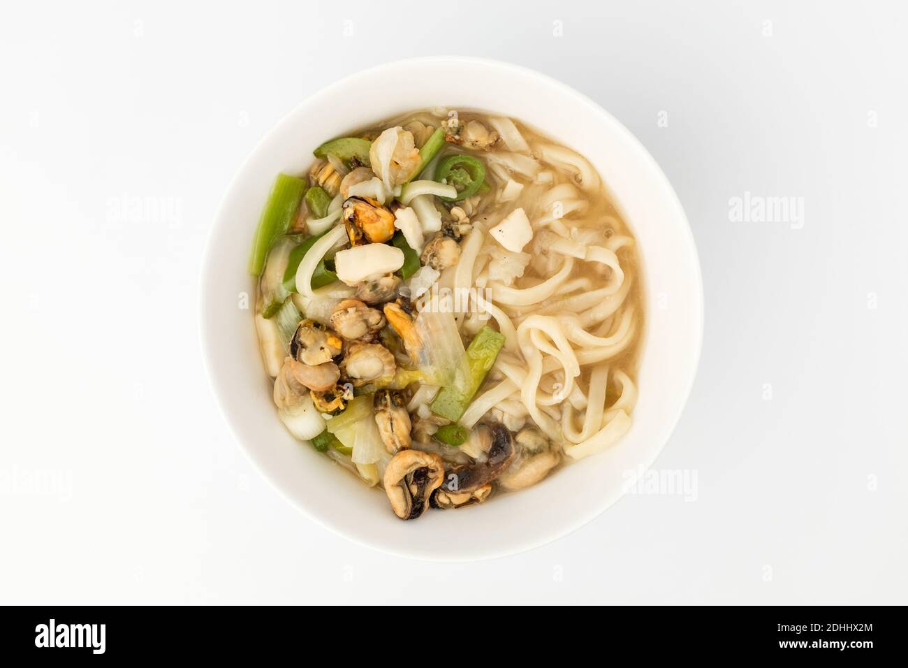 Seafood kalguksu on white background Stock Photo