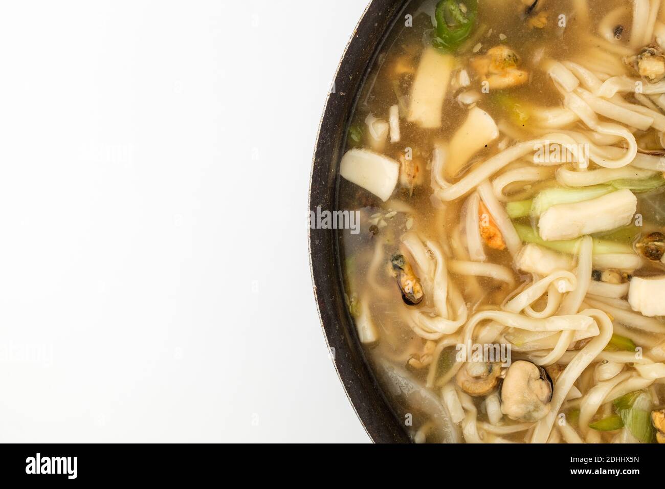 Seafood kalguksu on white background Stock Photo