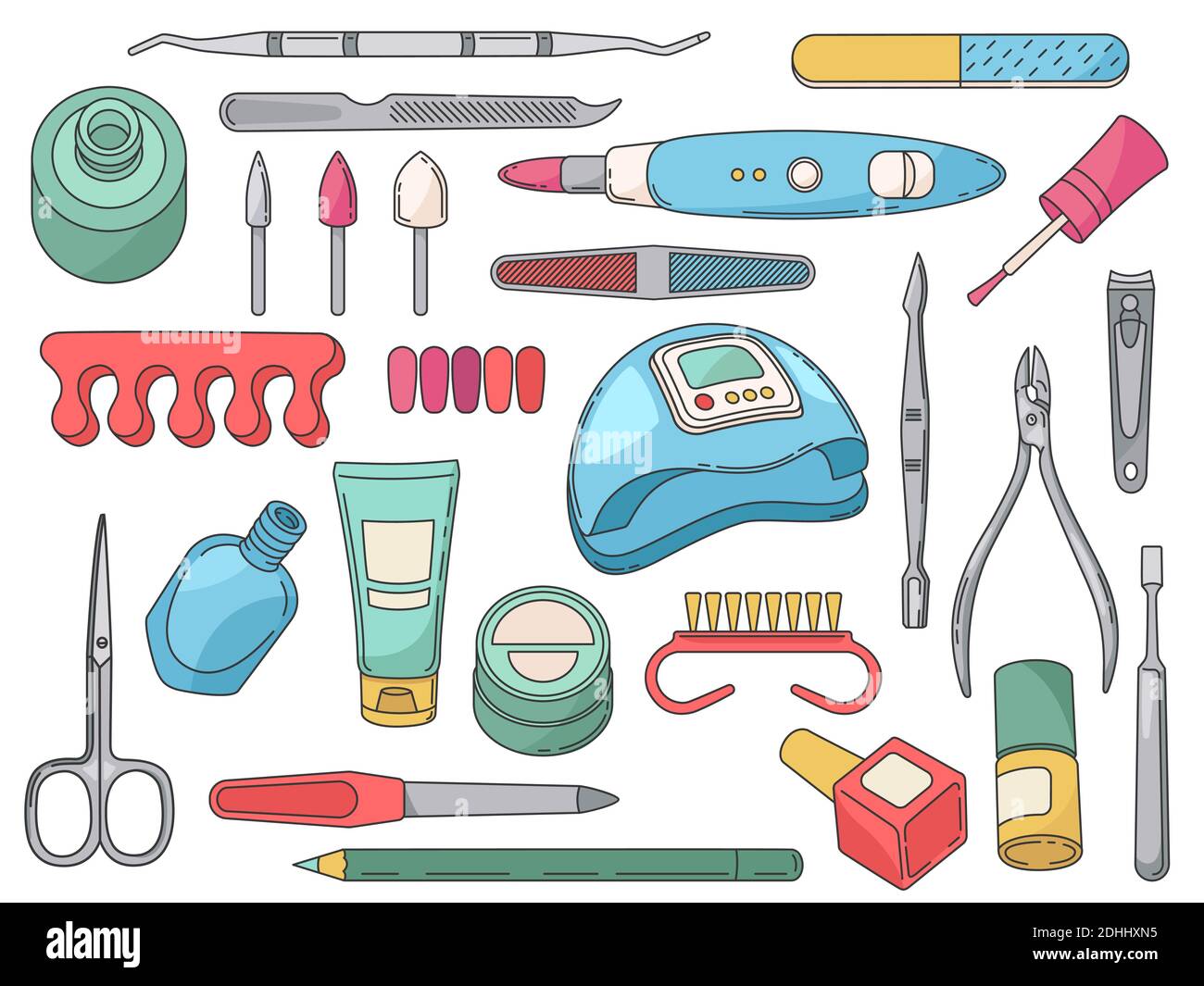 Manicure tools. Salon accessories and equipment for nails care. Polish  bottle and brush, hand cream, file, scissors and clippers vector set Stock  Vector Image & Art - Alamy