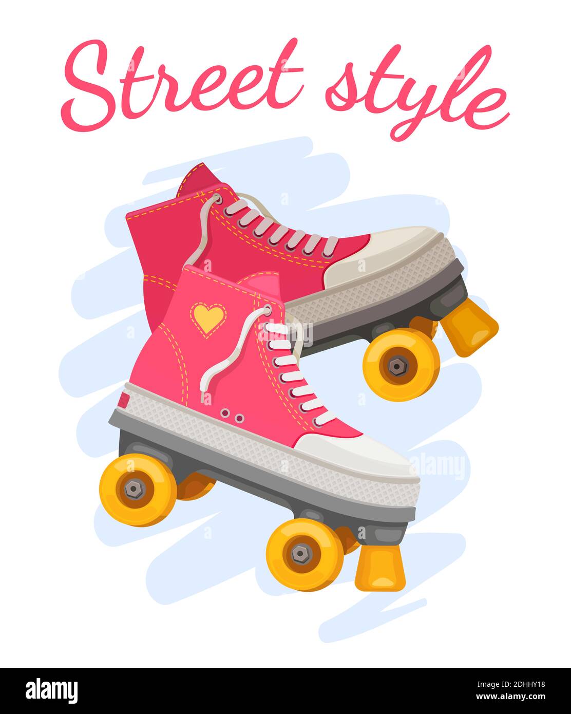 Roller girl print. Trendy pink rollers skate with heart and slogan street style. Retro summer girls fashion. Positive t-shirt vector design Stock Vector