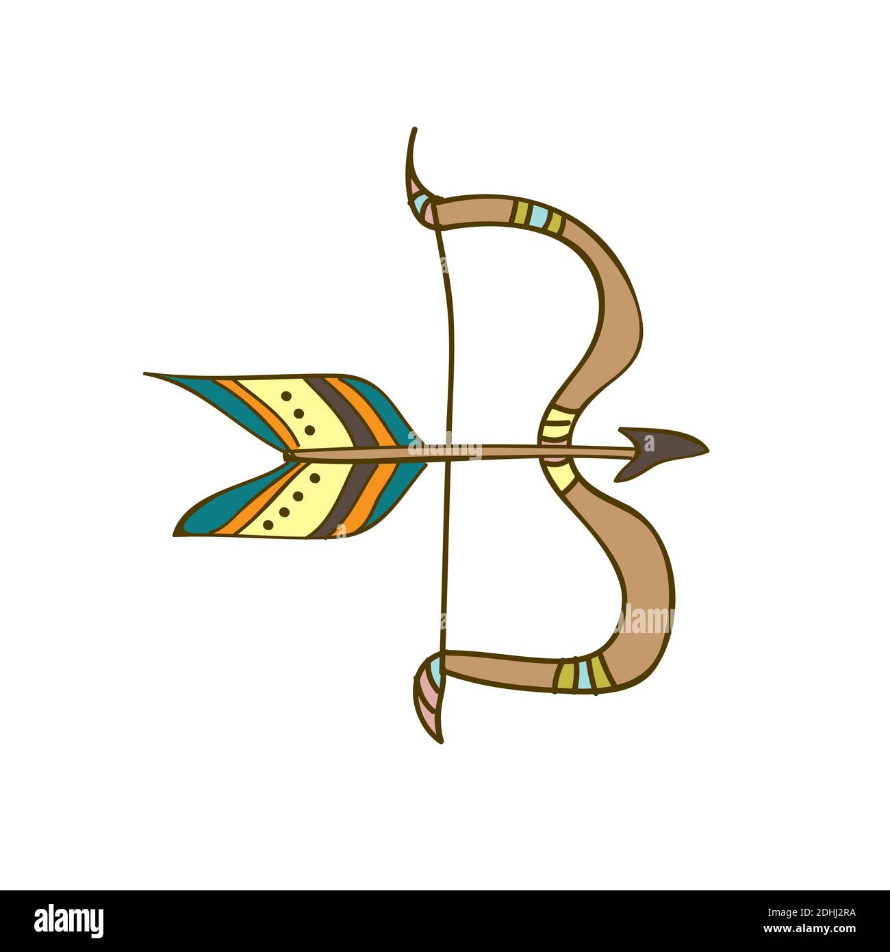 Cute Hand Drawn Vector illustration, bow and arrow in doodle style