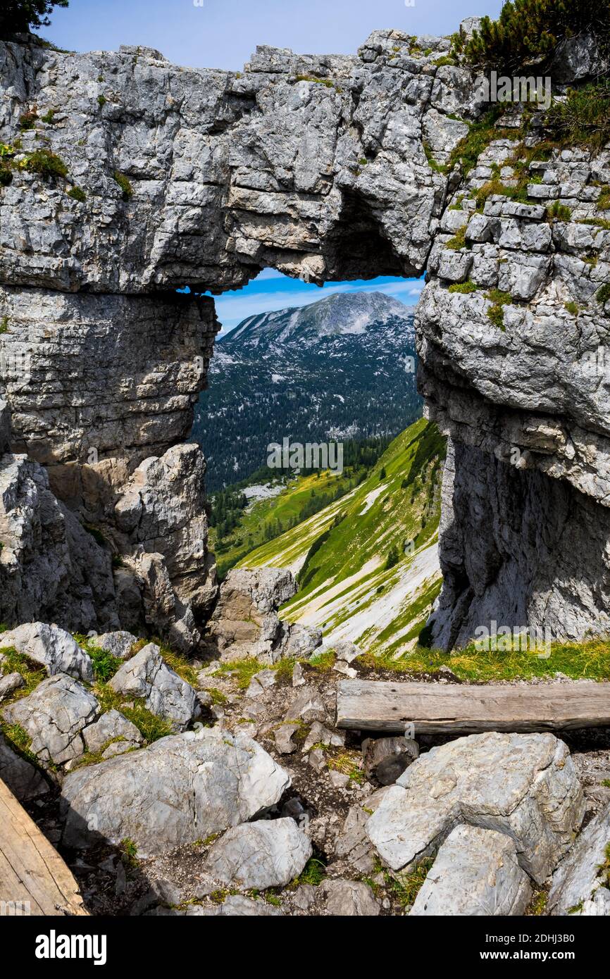 Window In Rocks Window In Rock Wall With View To Alpine Landscape On Mountain Loser In ...