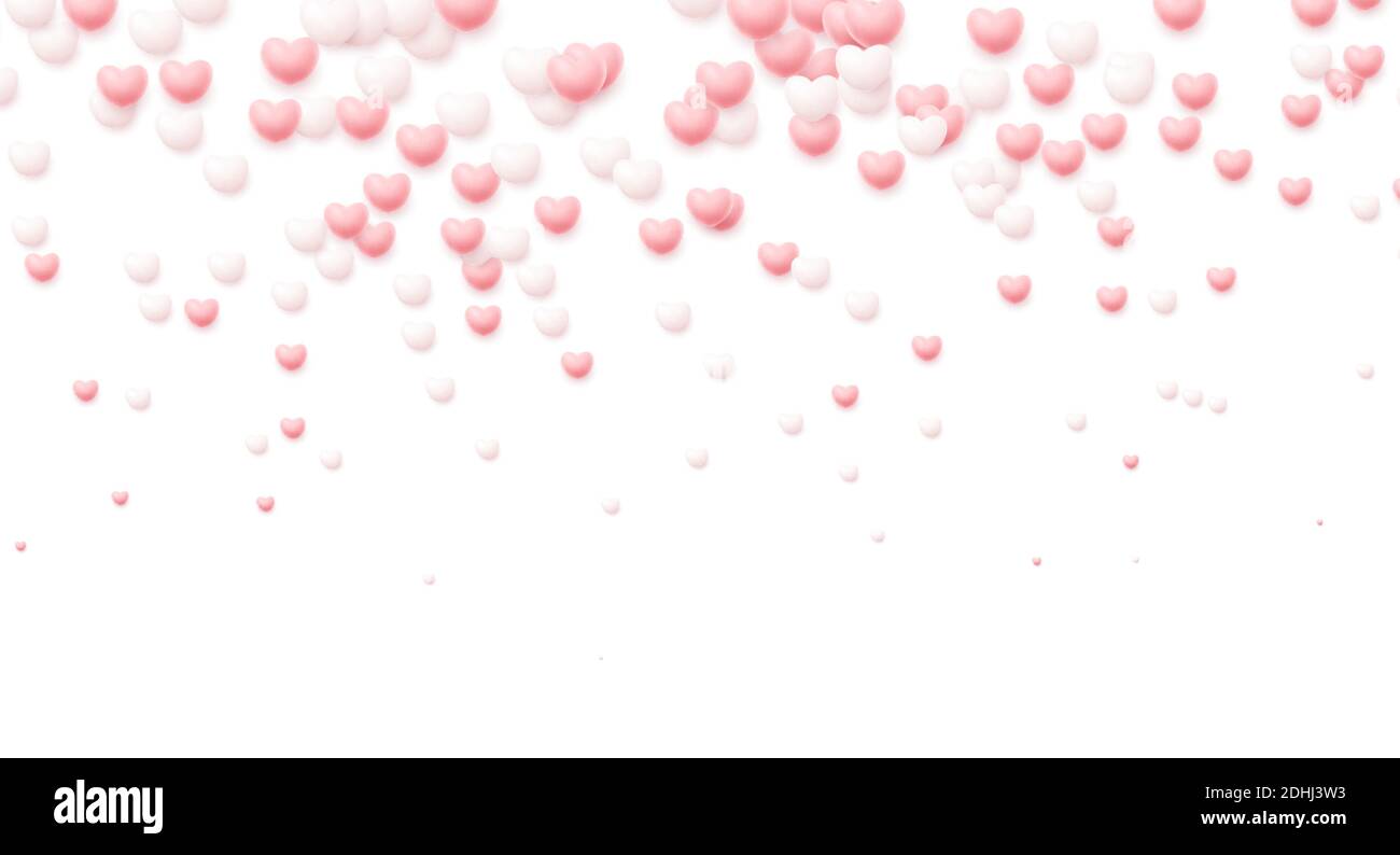 Happy Valentines Day festive background of flying white and pink hearts ...