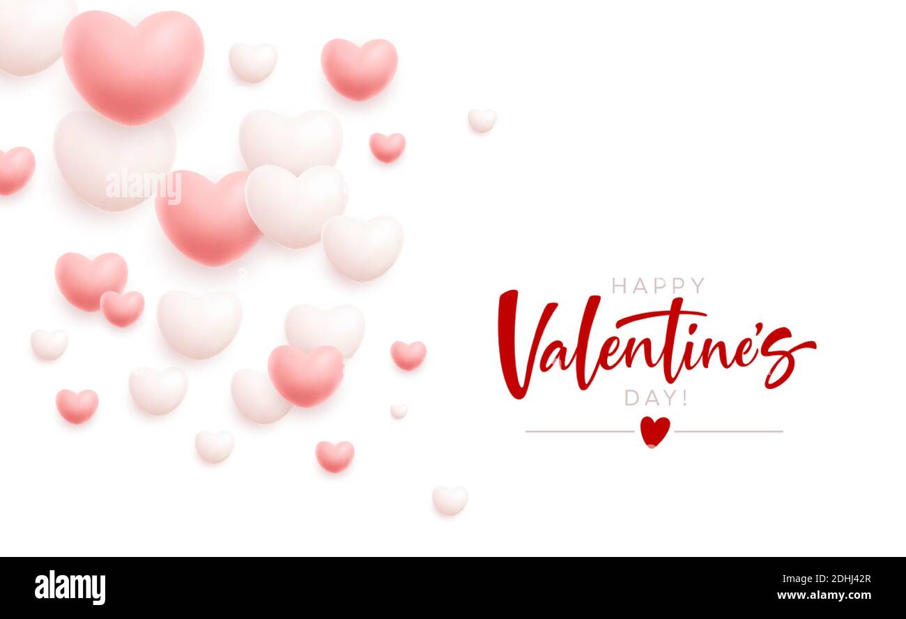 Happy Valentines Day festive background of flying white and pink hearts ...