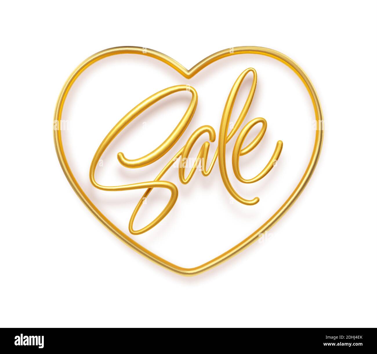 3d realistic golden inscription Sale in a heart shape frame. Design element for Happy Valentines Day sale poster, flyer, card. Vector illustration Stock Vector