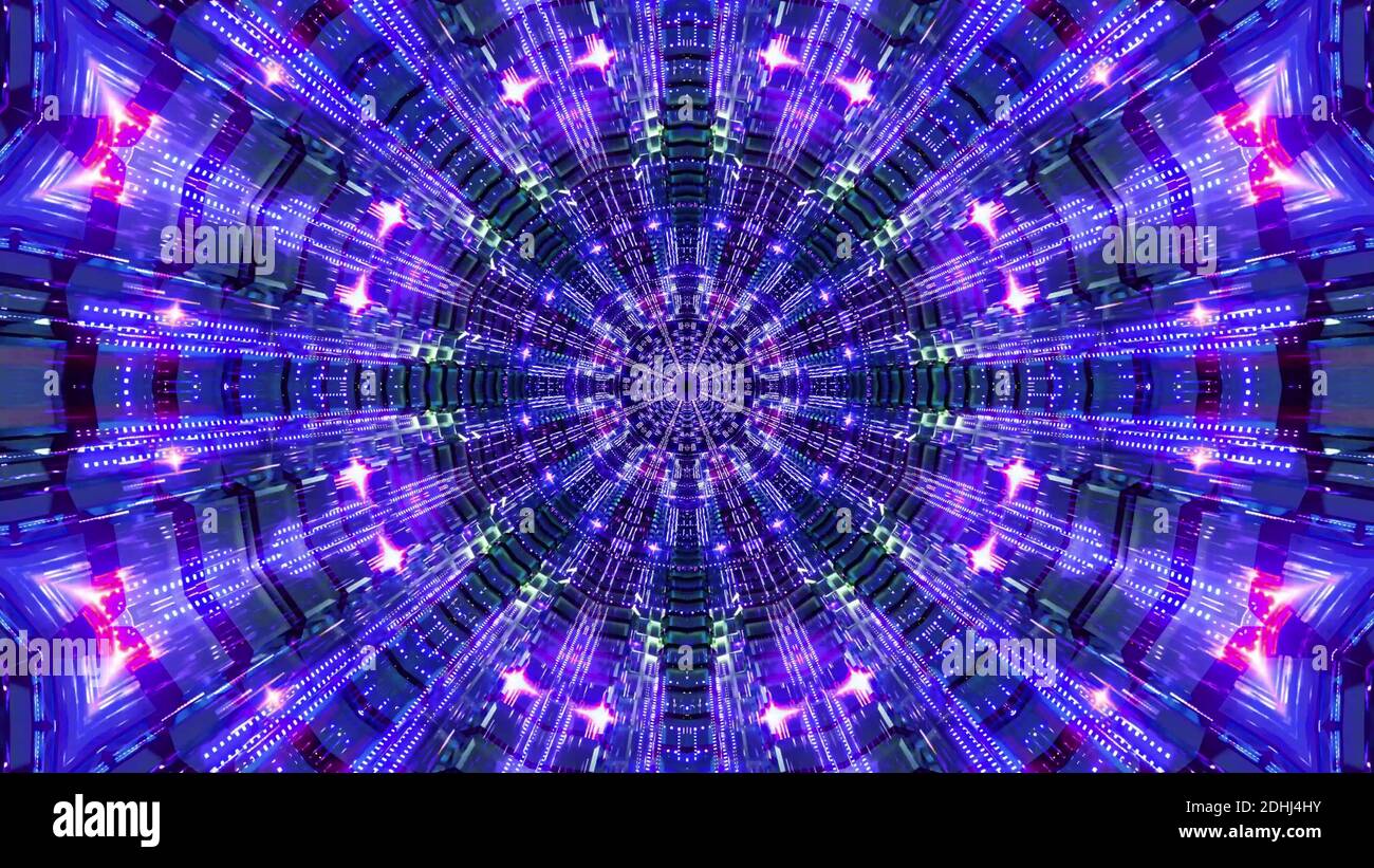 Abstract blue event visual kalaidoscope mandala pattern 3d illustration background wallpaper artwork Stock Photo