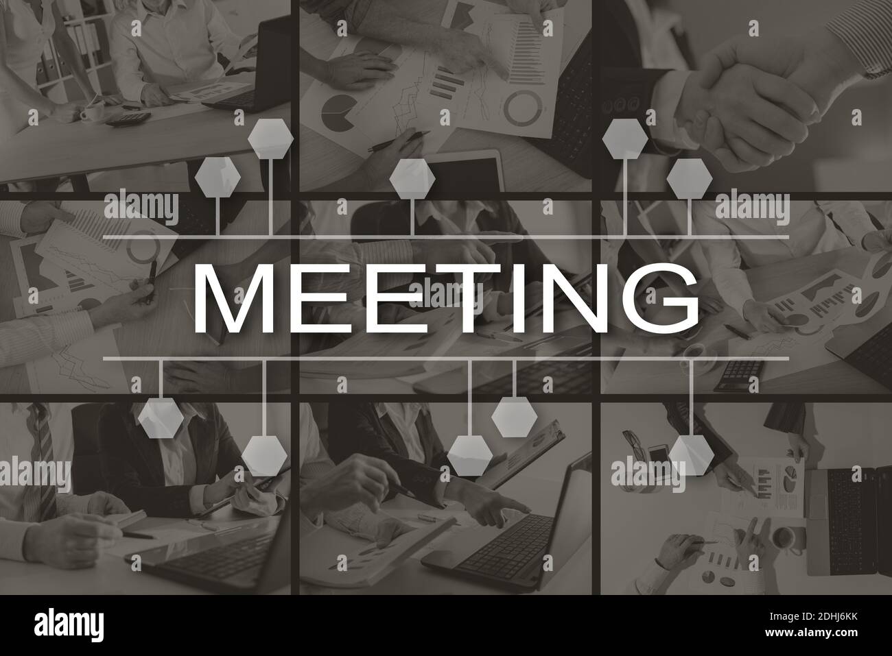 Meeting concept illustrated by pictures on background Stock Photo - Alamy