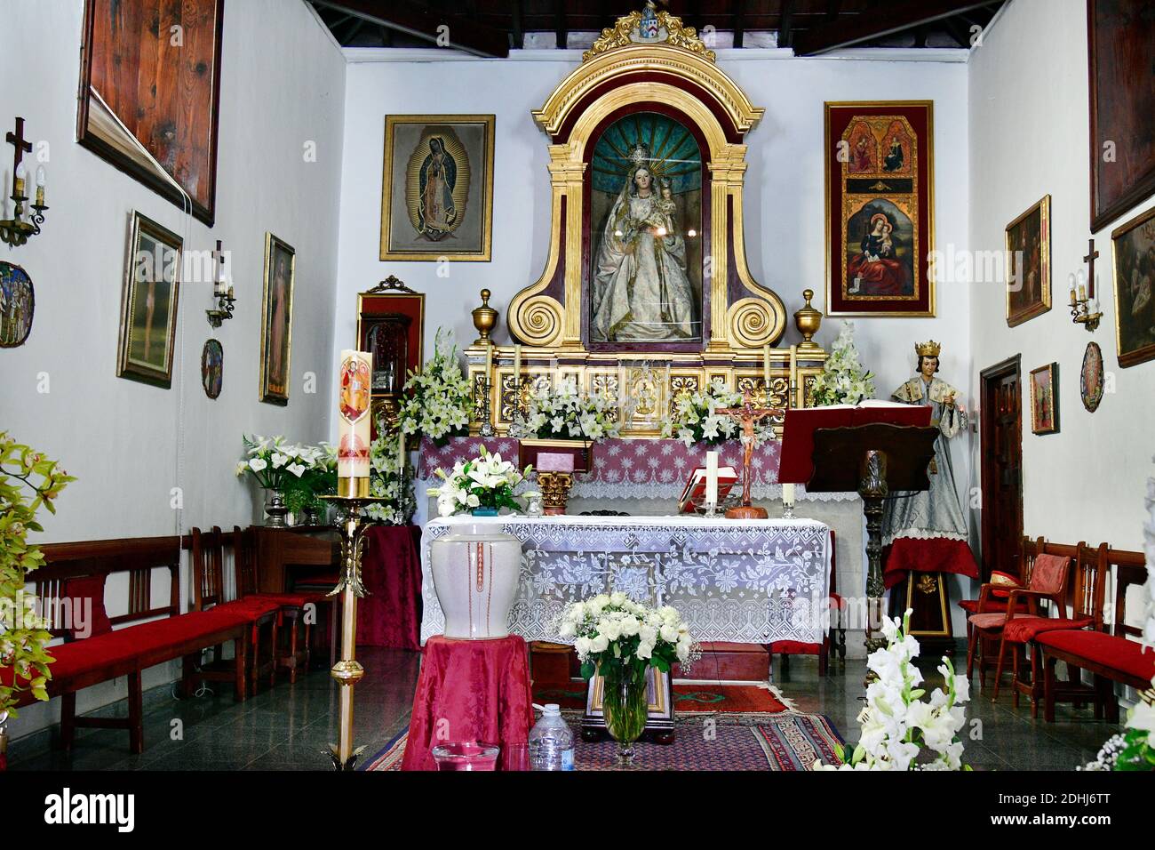 Spain, Canary Islands, Tenerife, inside of public chapel San Amaro la Paz in Puerto de la Cruz Stock Photo